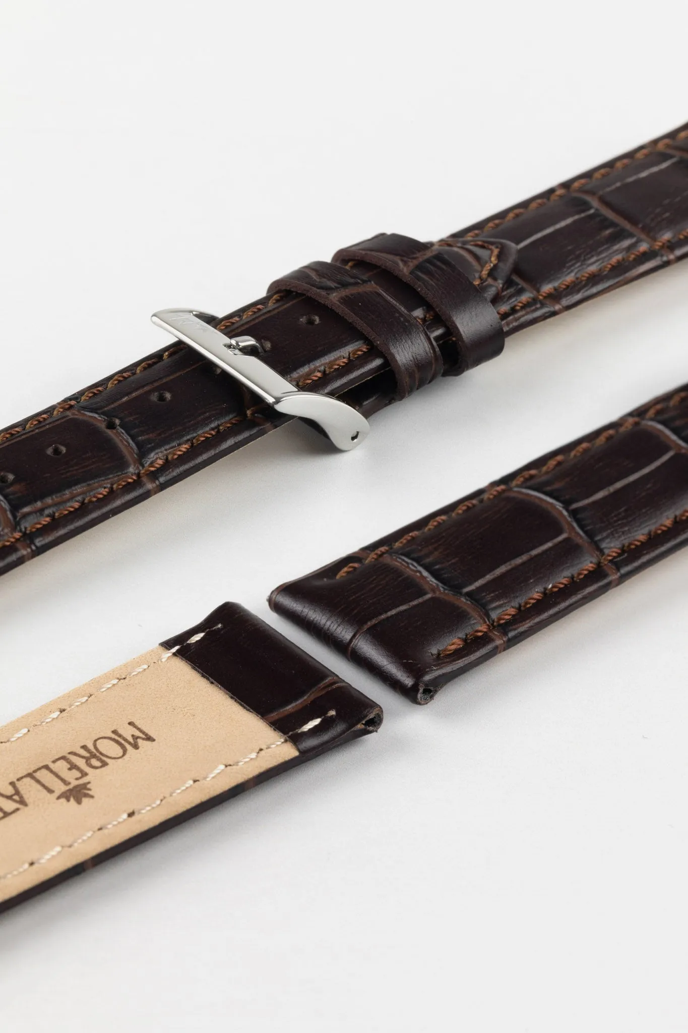 Morellato BOLLE Alligator-Embossed Calfskin Leather Watch Strap in BROWN