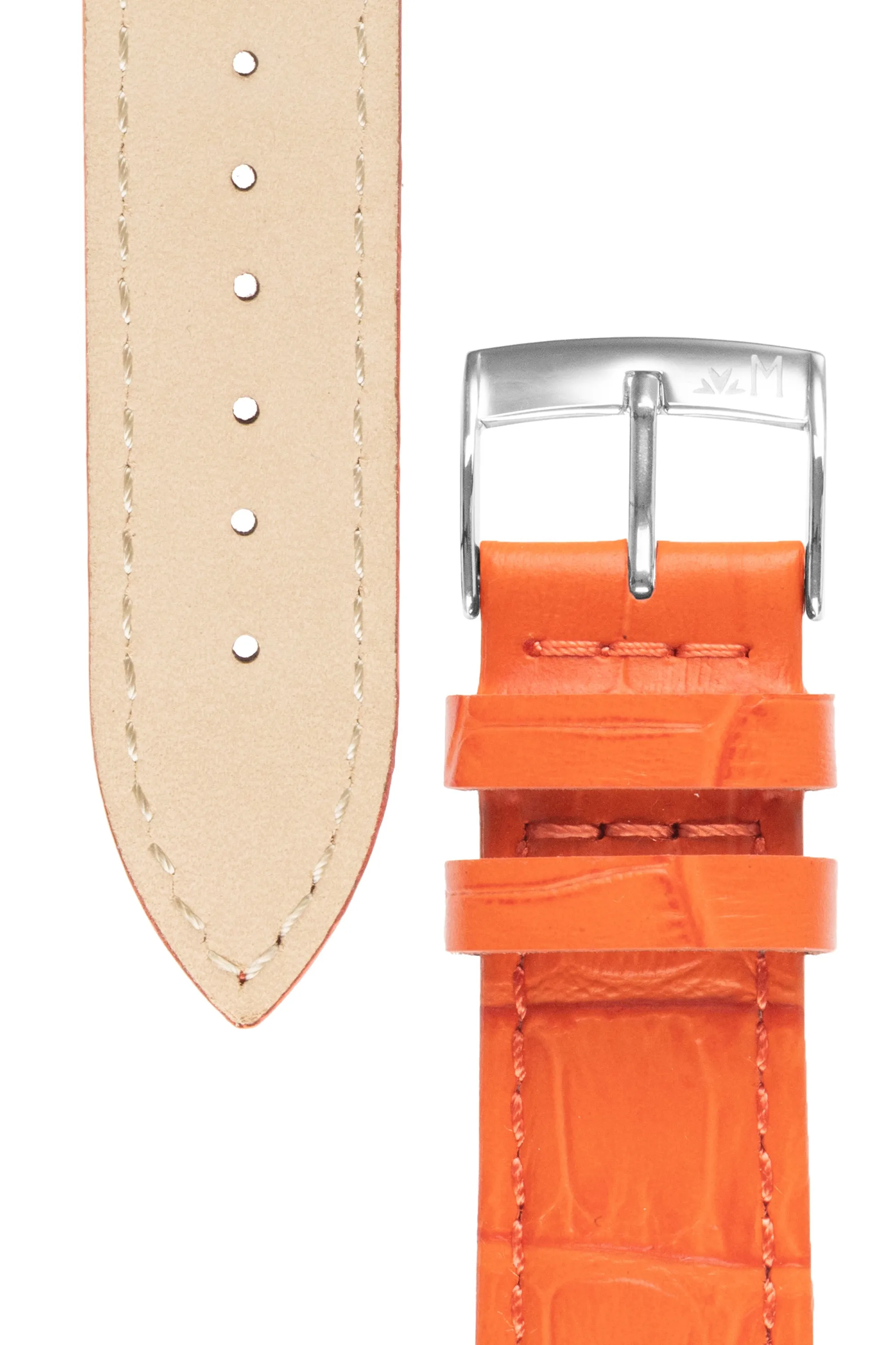 Morellato BOLLE Alligator-Embossed Calfskin Leather Watch Strap in ORANGE