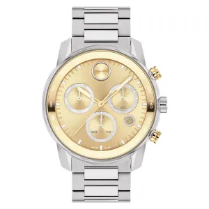 Movado Bold Verso Mens Chronograph Stainless Steel Gold Dial Watch