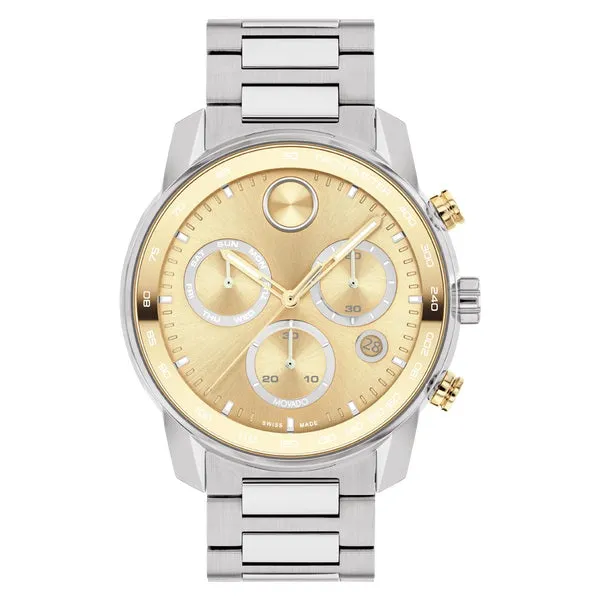 Movado Bold Verso Mens Chronograph Stainless Steel Gold Dial Watch
