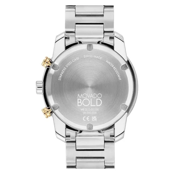 Movado Bold Verso Mens Chronograph Stainless Steel Gold Dial Watch
