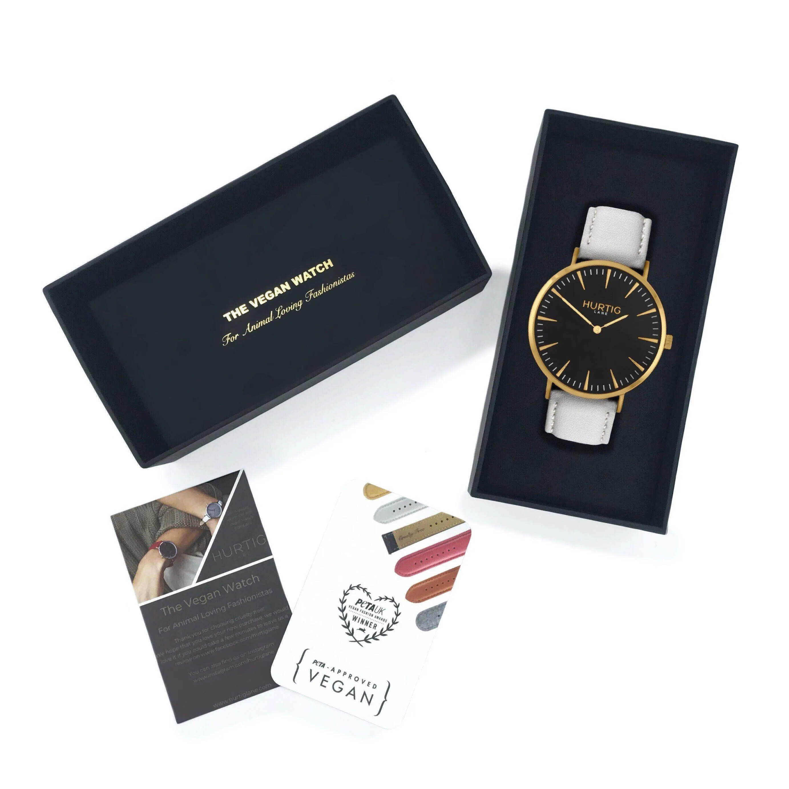 Mykonos Vegan Leather Watch Gold, Black & Cloud