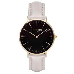 Mykonos Vegan Leather Watch Gold, Black & Cloud