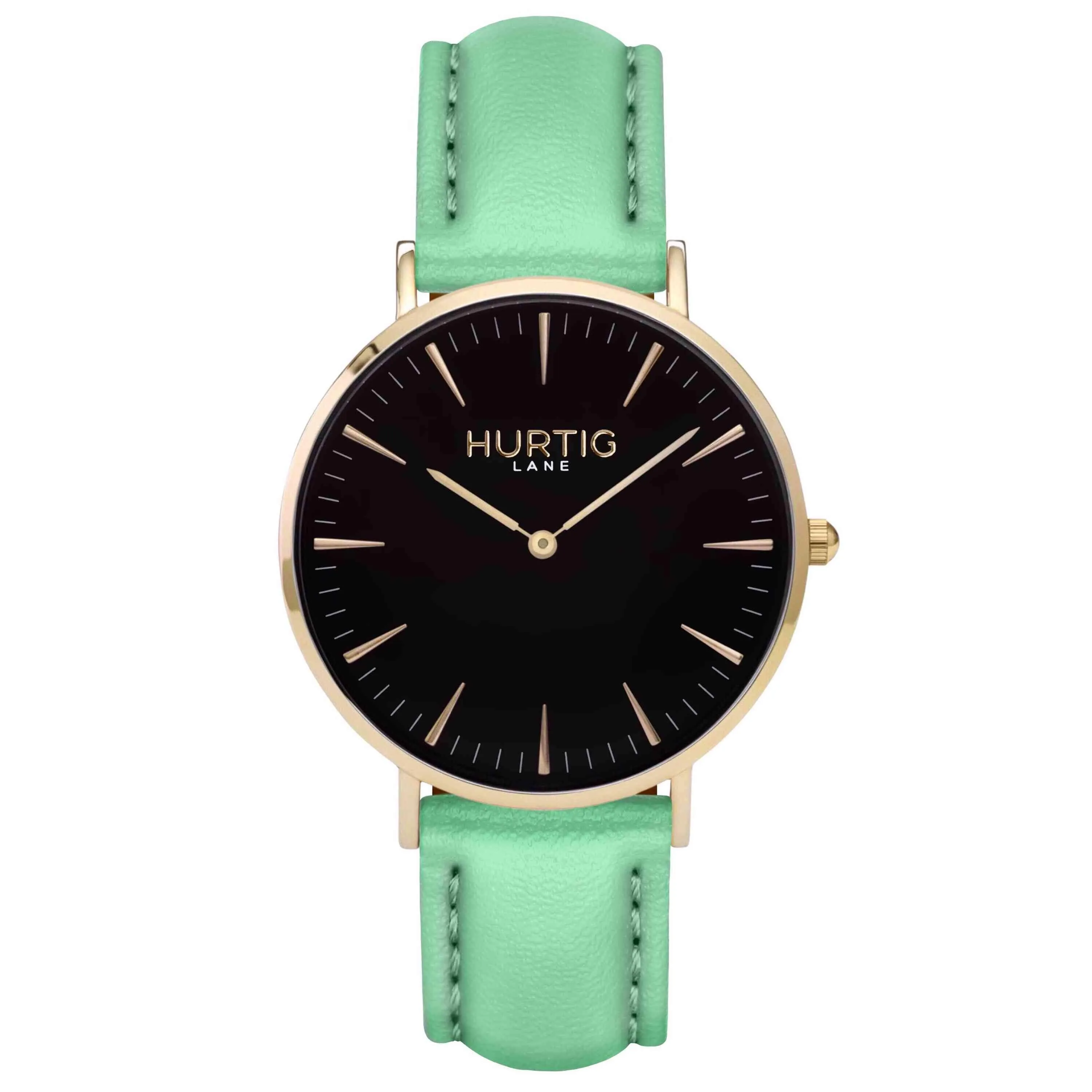 Mykonos Vegan Leather Watch Gold, Black & Coral