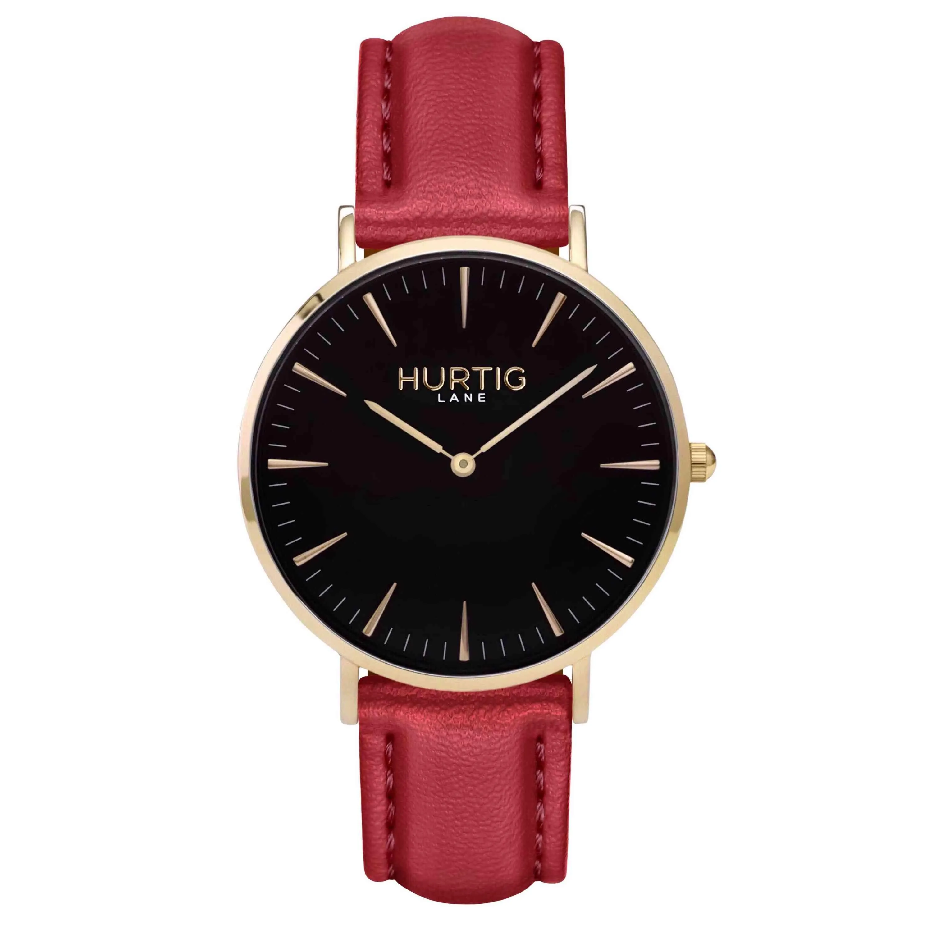 Mykonos Vegan Leather Watch Gold, Black & Coral
