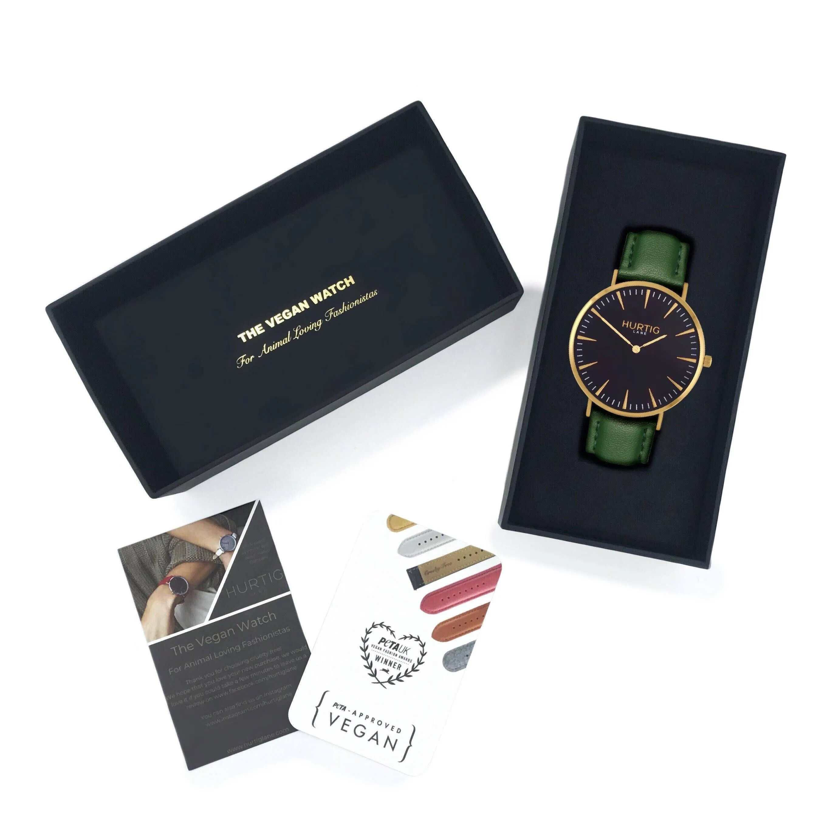 Mykonos Vegan Leather Watch Gold, Black & Green