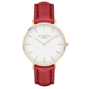 Mykonos Vegan Leather Watch Gold, White & Red