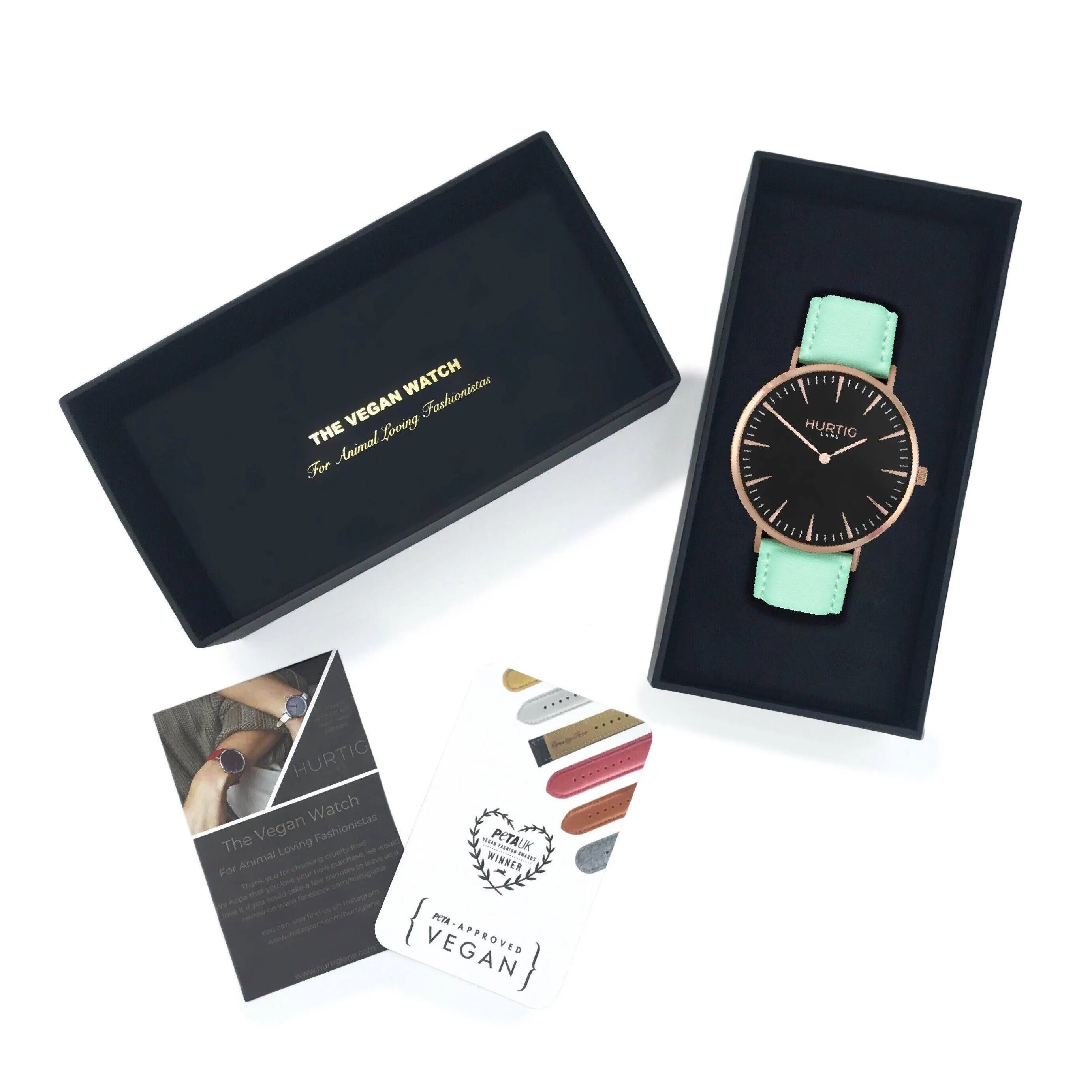 Mykonos Vegan Leather Watch Rose Gold, Black & Mint