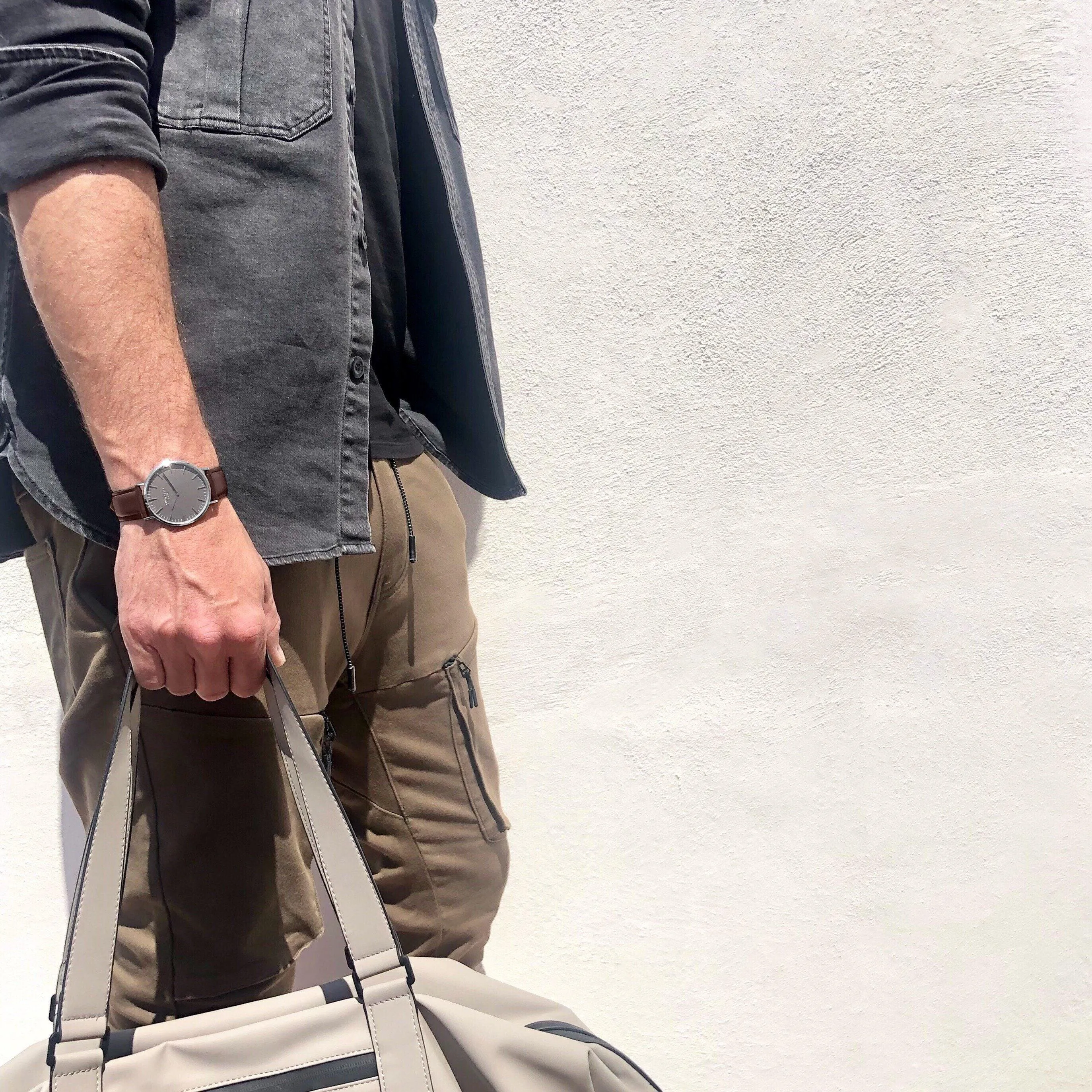 Mykonos Vegan Leather Watch Silver, Grey & Chestnut