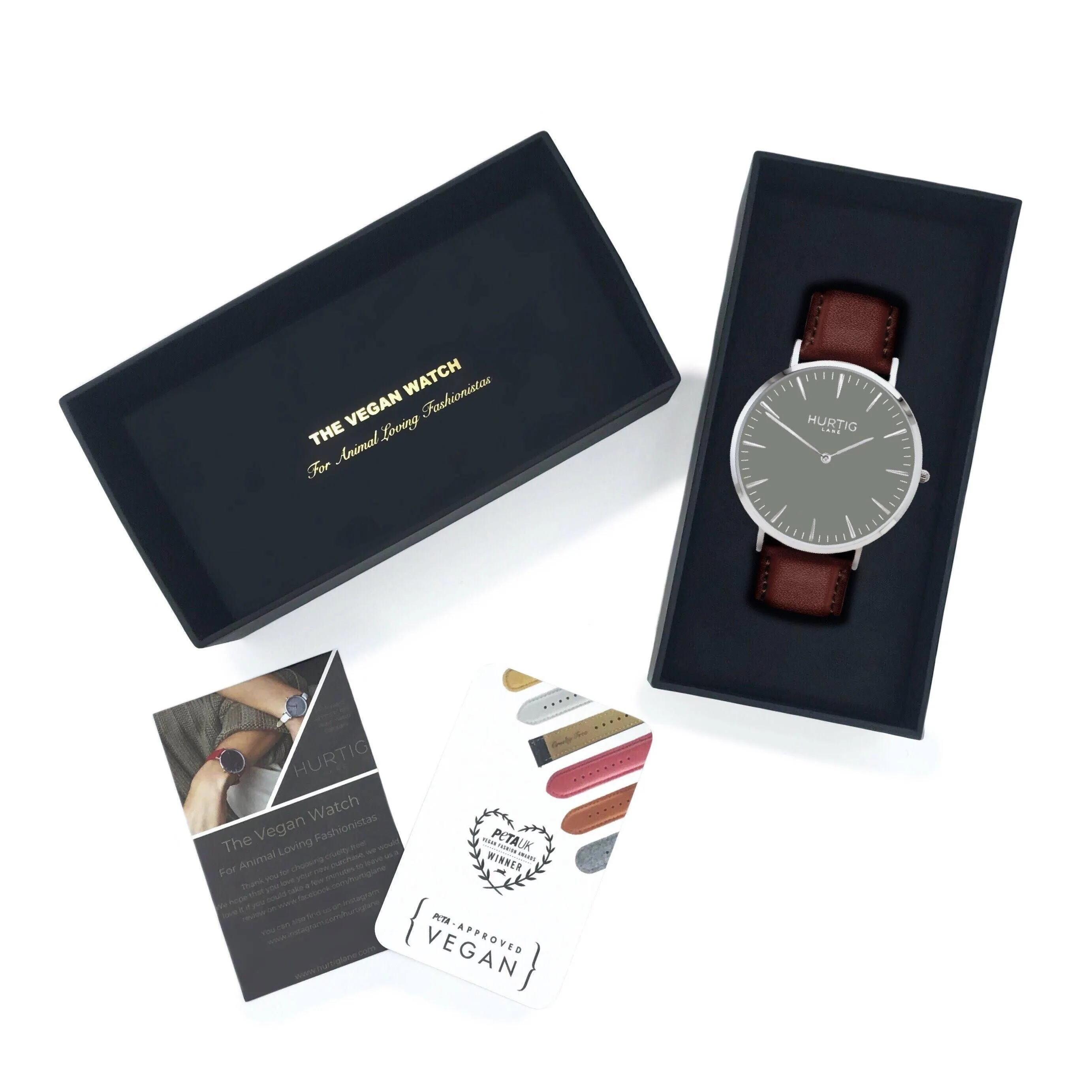 Mykonos Vegan Leather Watch Silver, Grey & Chestnut