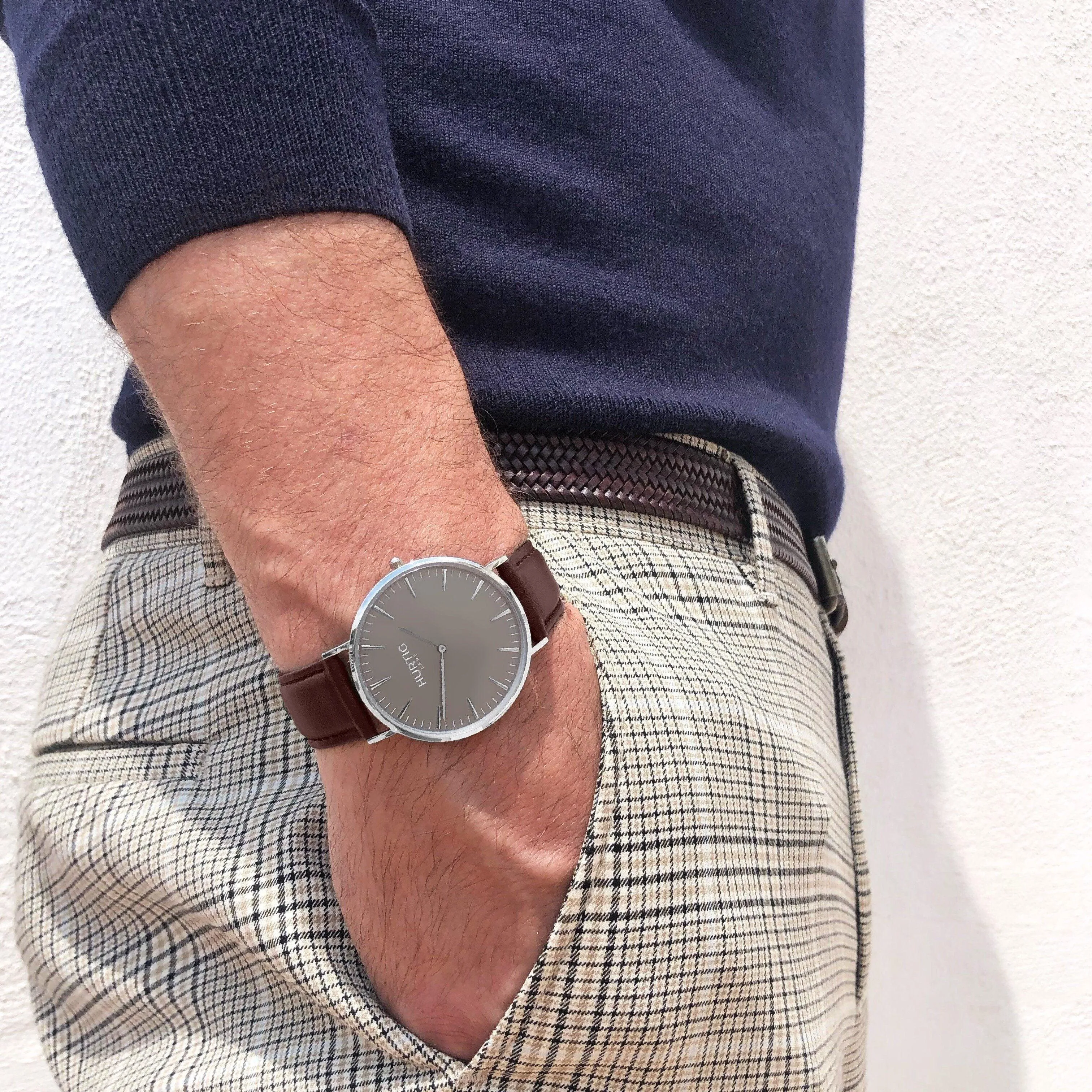 Mykonos Vegan Leather Watch Silver, Grey & Chestnut