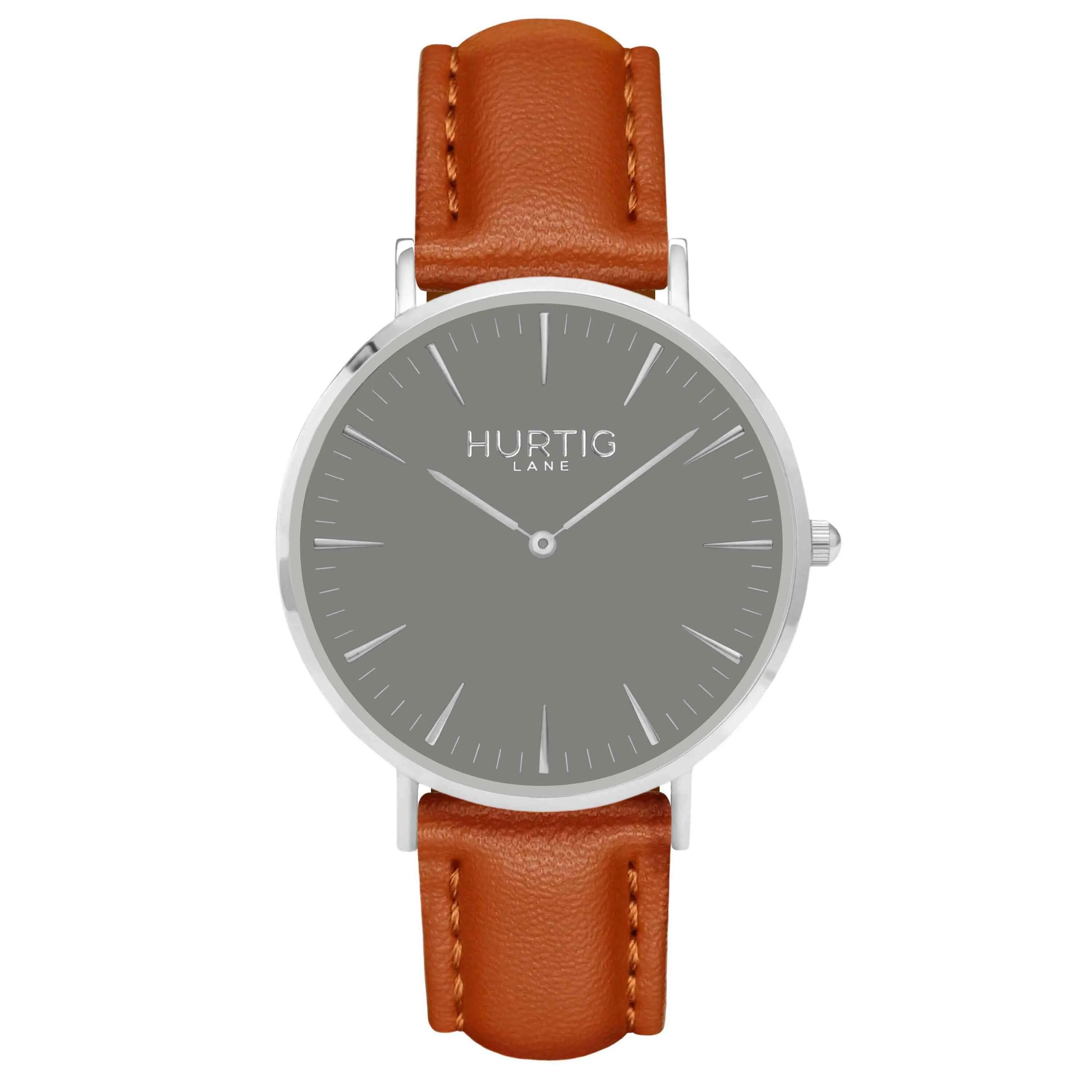 Mykonos Vegan Leather Watch Silver, Grey & Chestnut