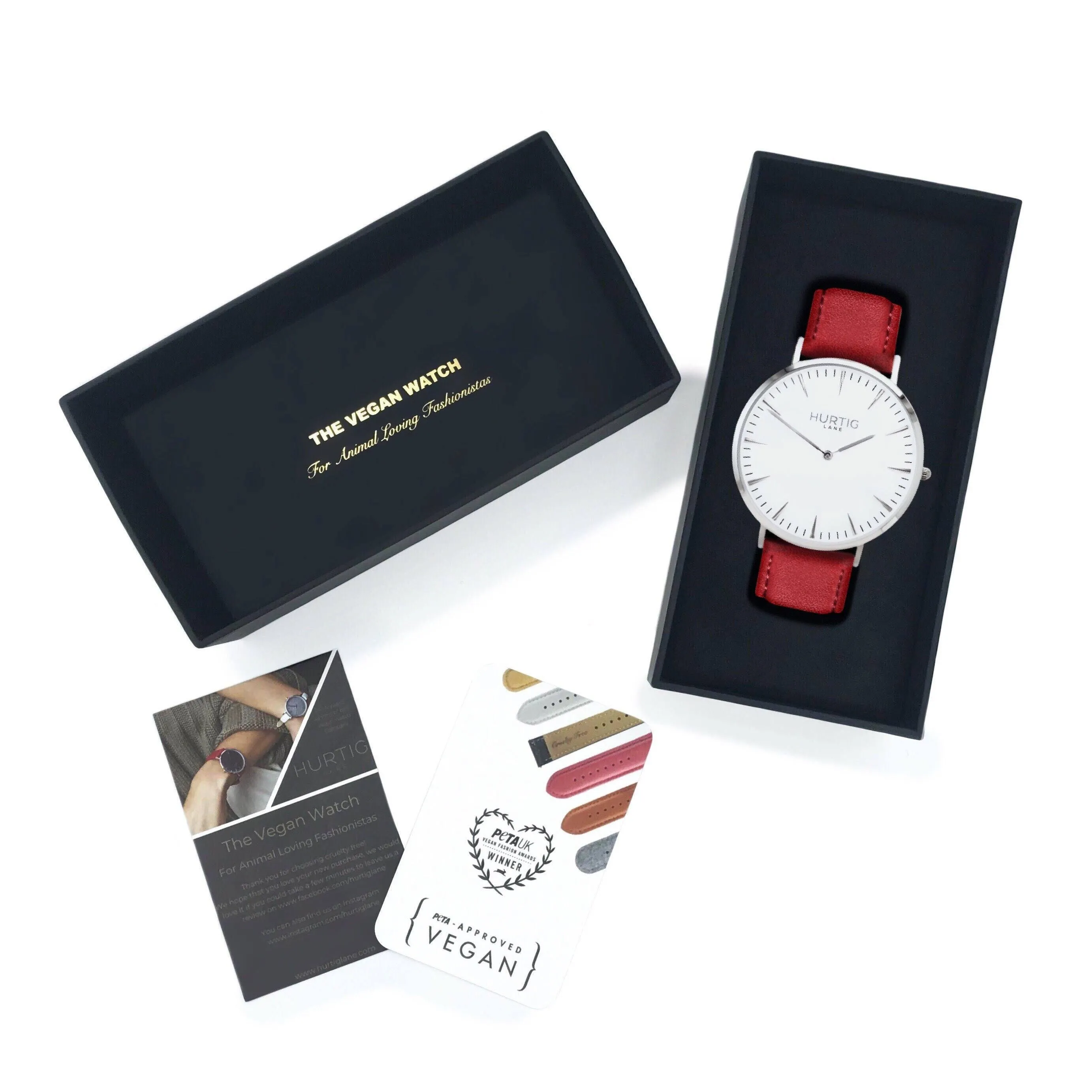 Mykonos Vegan Leather Watch Silver, White & Red