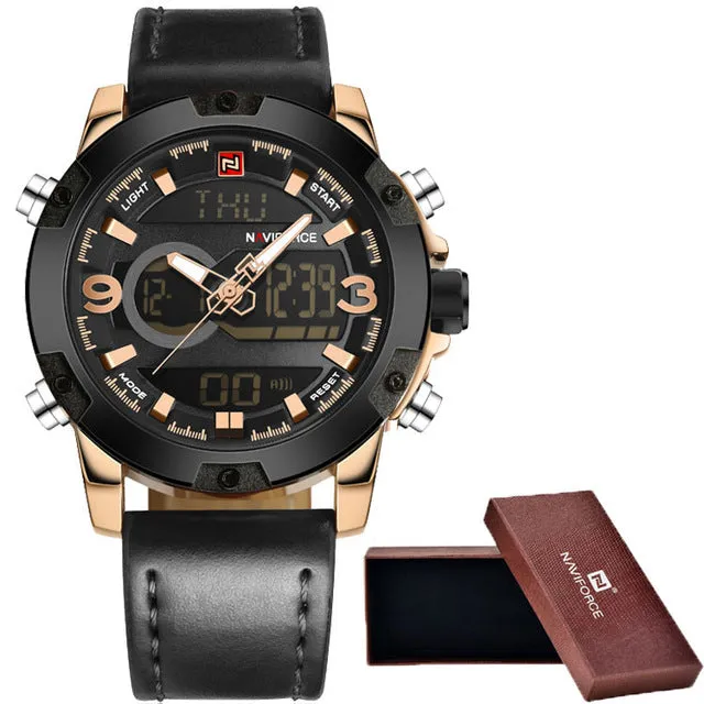 NAVIFORCE Men Sport Watches Top Luxury Brand LED Analog Clock