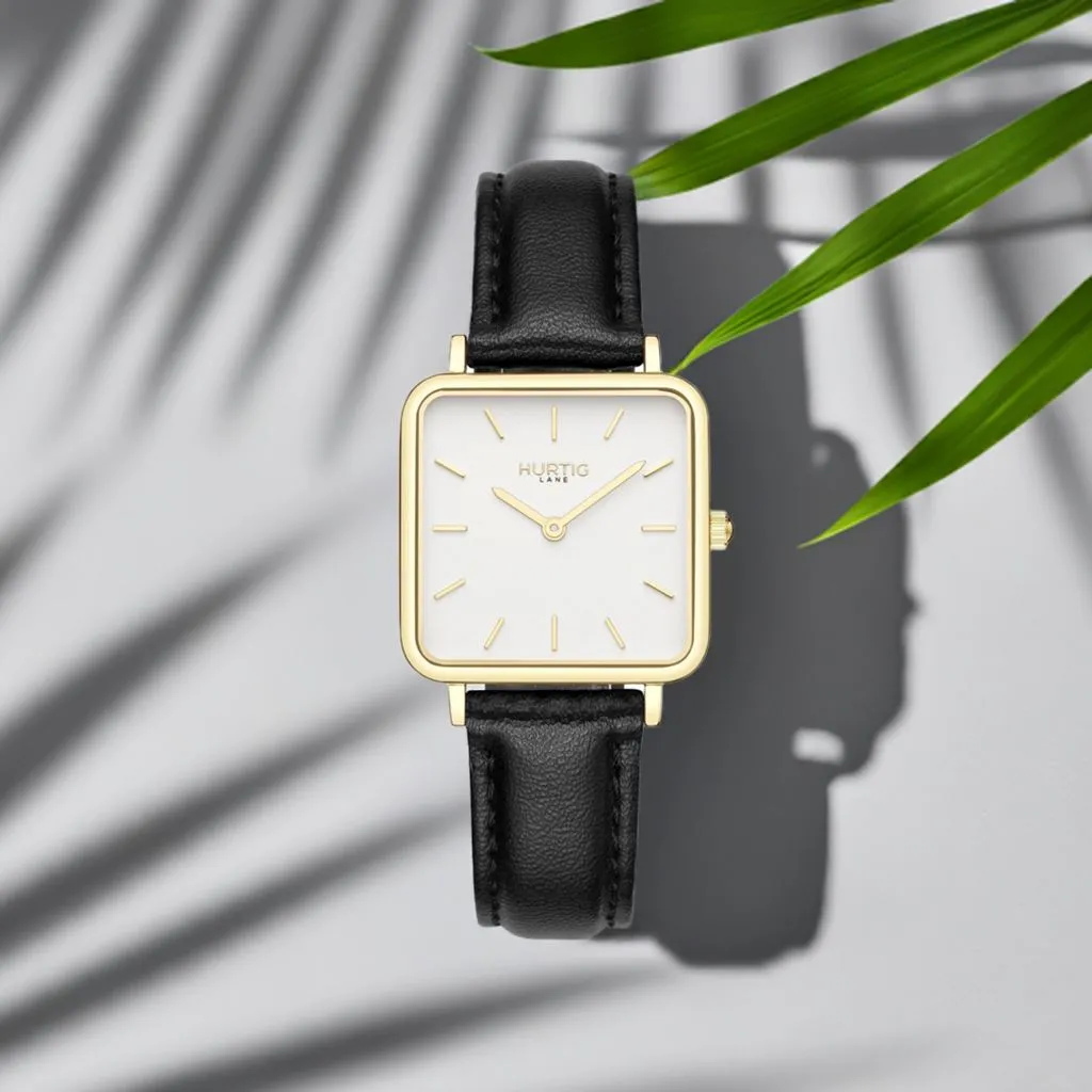Neliö Square CACTUS Leather Watch Gold, White & Black
