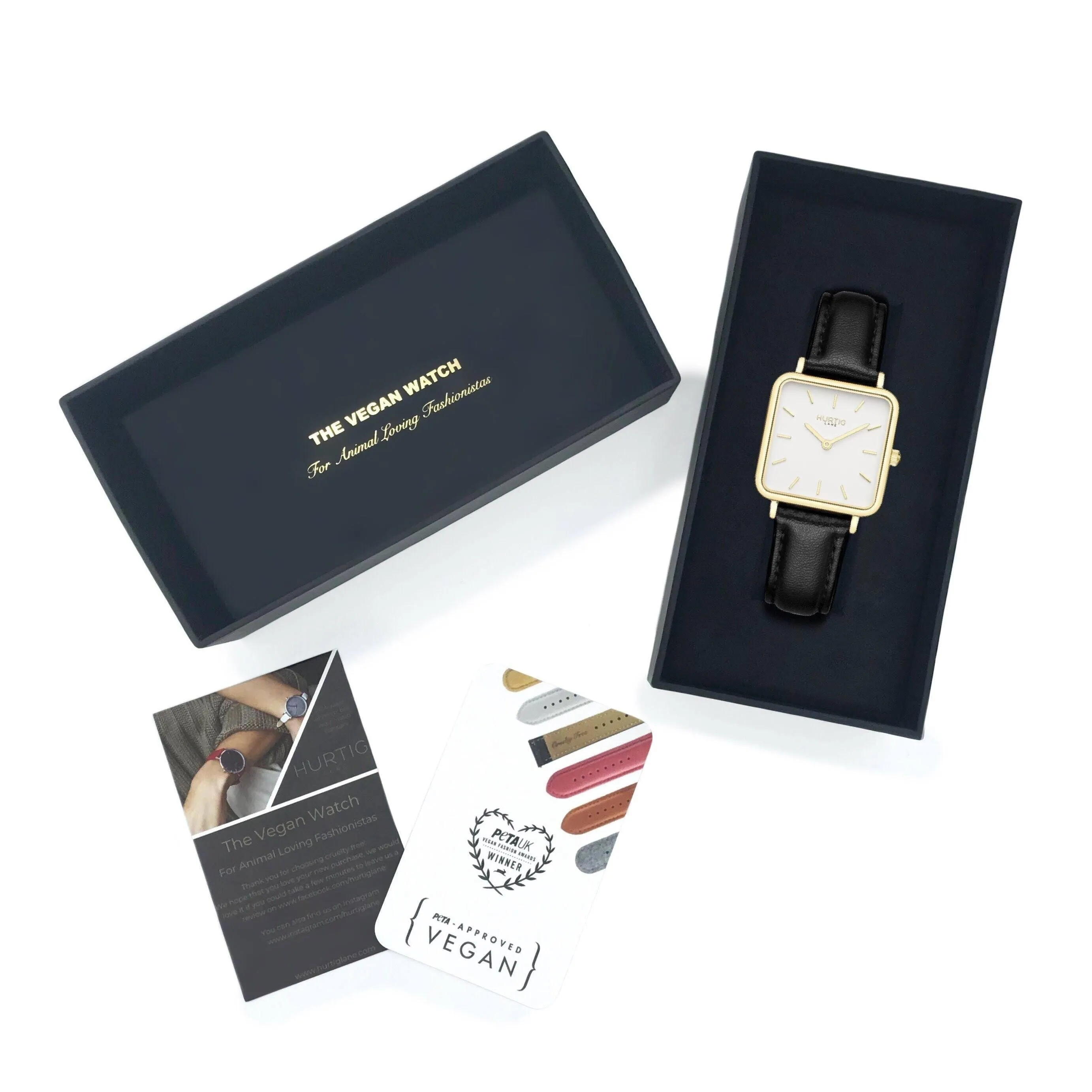 Neliö Square CACTUS Leather Watch Gold, White & Black