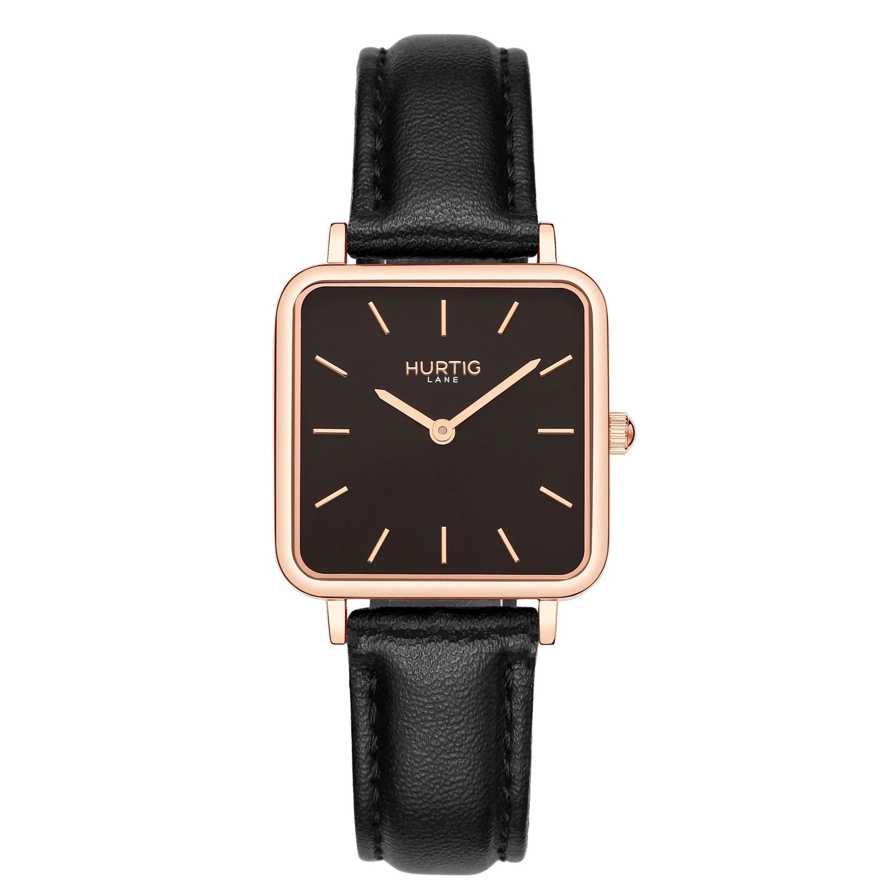 Neliö Square Vegan Leather Watch Rose Gold, Black & Tan