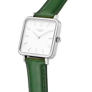 Neliö Square Vegan Leather Watch Silver, White & Green