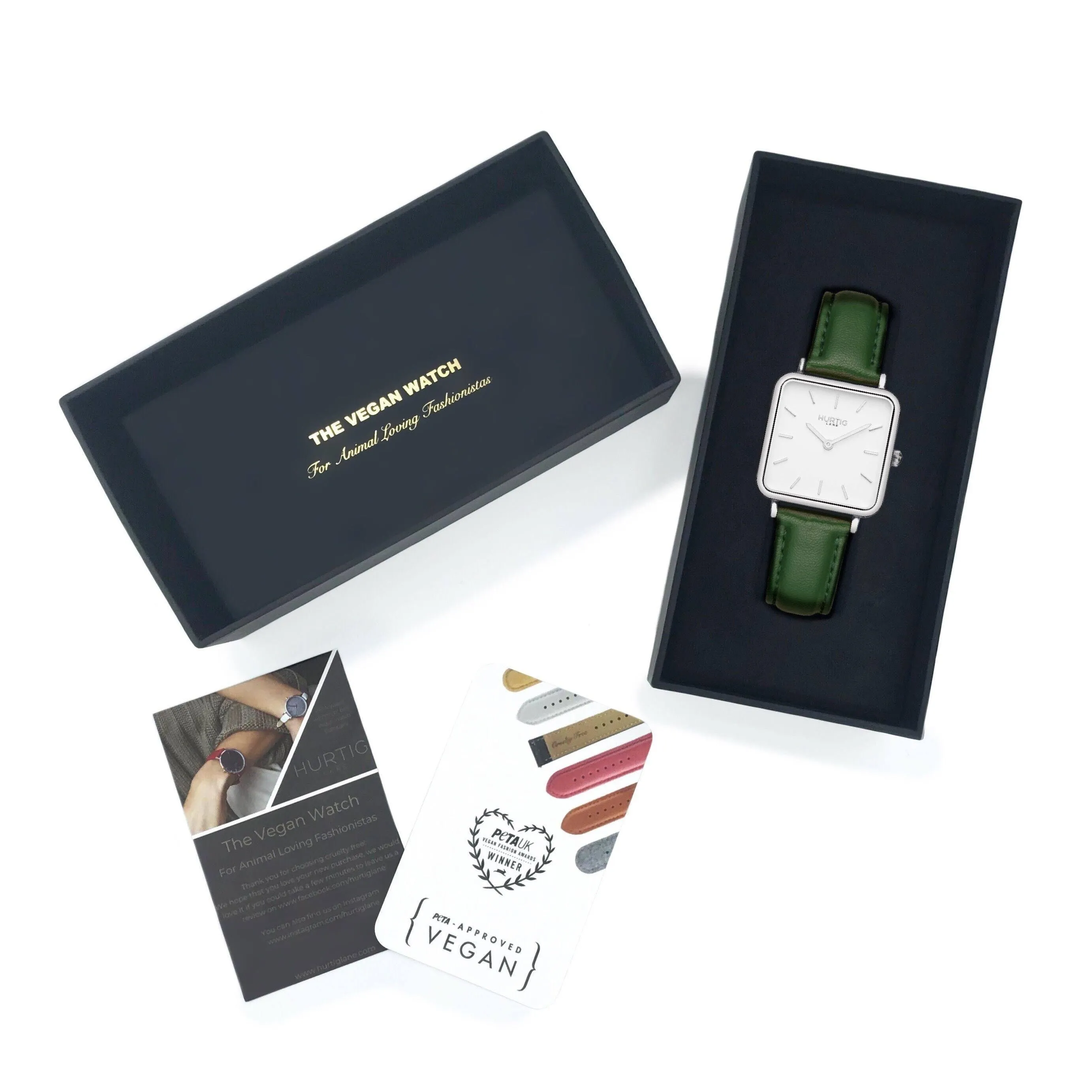 Neliö Square Vegan Leather Watch Silver, White & Green