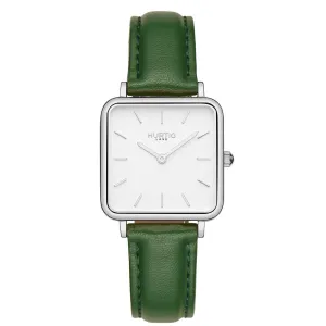 Neliö Square Vegan Leather Watch Silver, White & Green