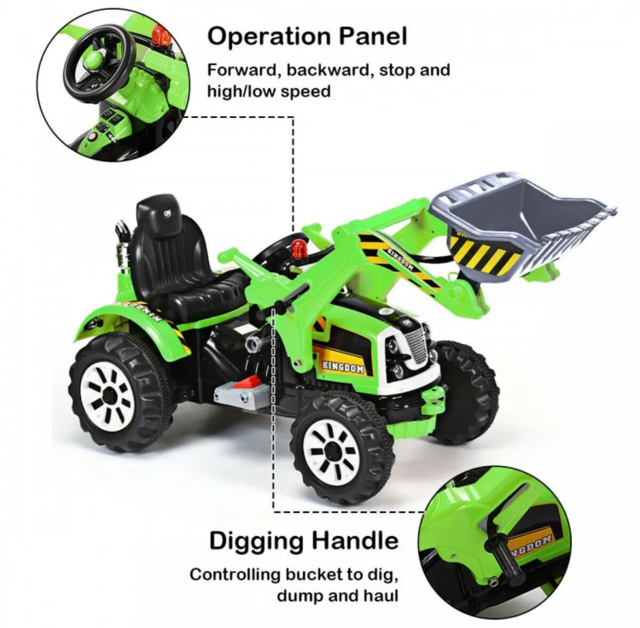 New 2025 Kids Ride On Car 12V / Tractor With Front Loader | Excavator | 2 Speeds | Horn | Push To Start | Seatbelt |