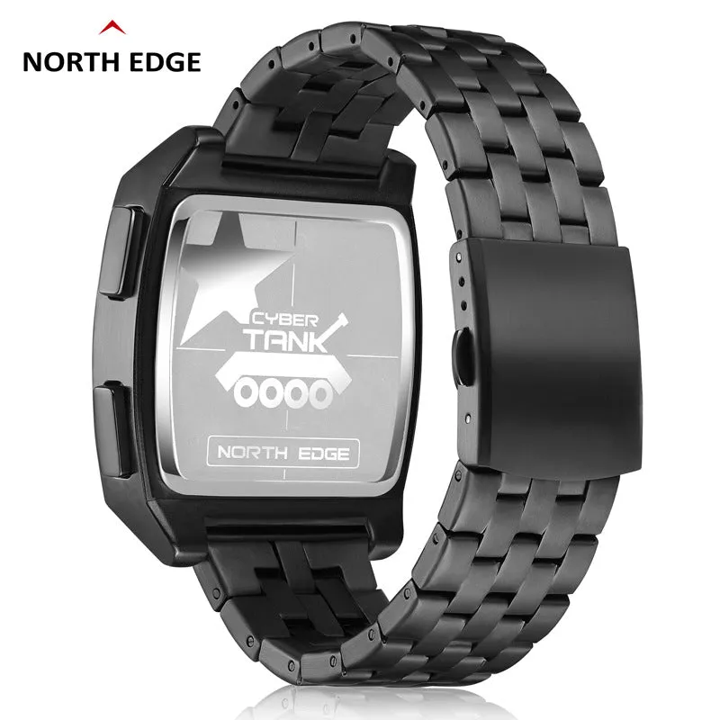 North Edge Cyber Tank Men's Smartwatch - Luminous Design, Alarm Clock & Stopwatch Function