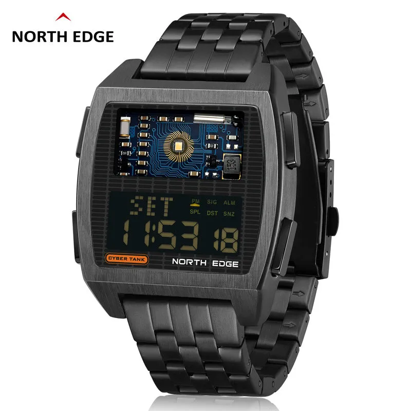 North Edge Cyber Tank Men's Smartwatch - Luminous Design, Alarm Clock & Stopwatch Function
