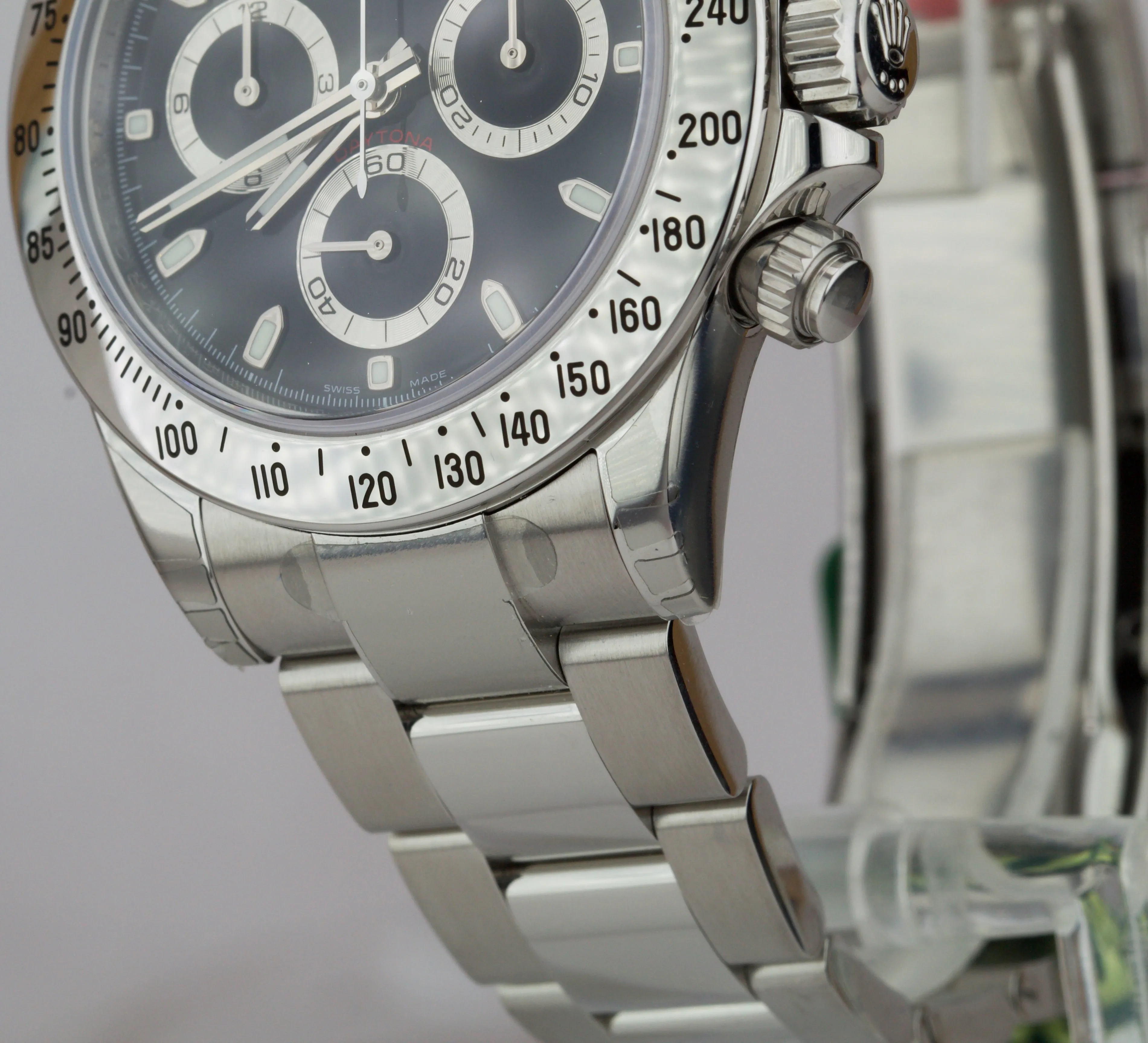 NOS BRAND NEW STICKERS Rolex Daytona Black 116520 40mm REHAUT FAT BUCKLE Watch