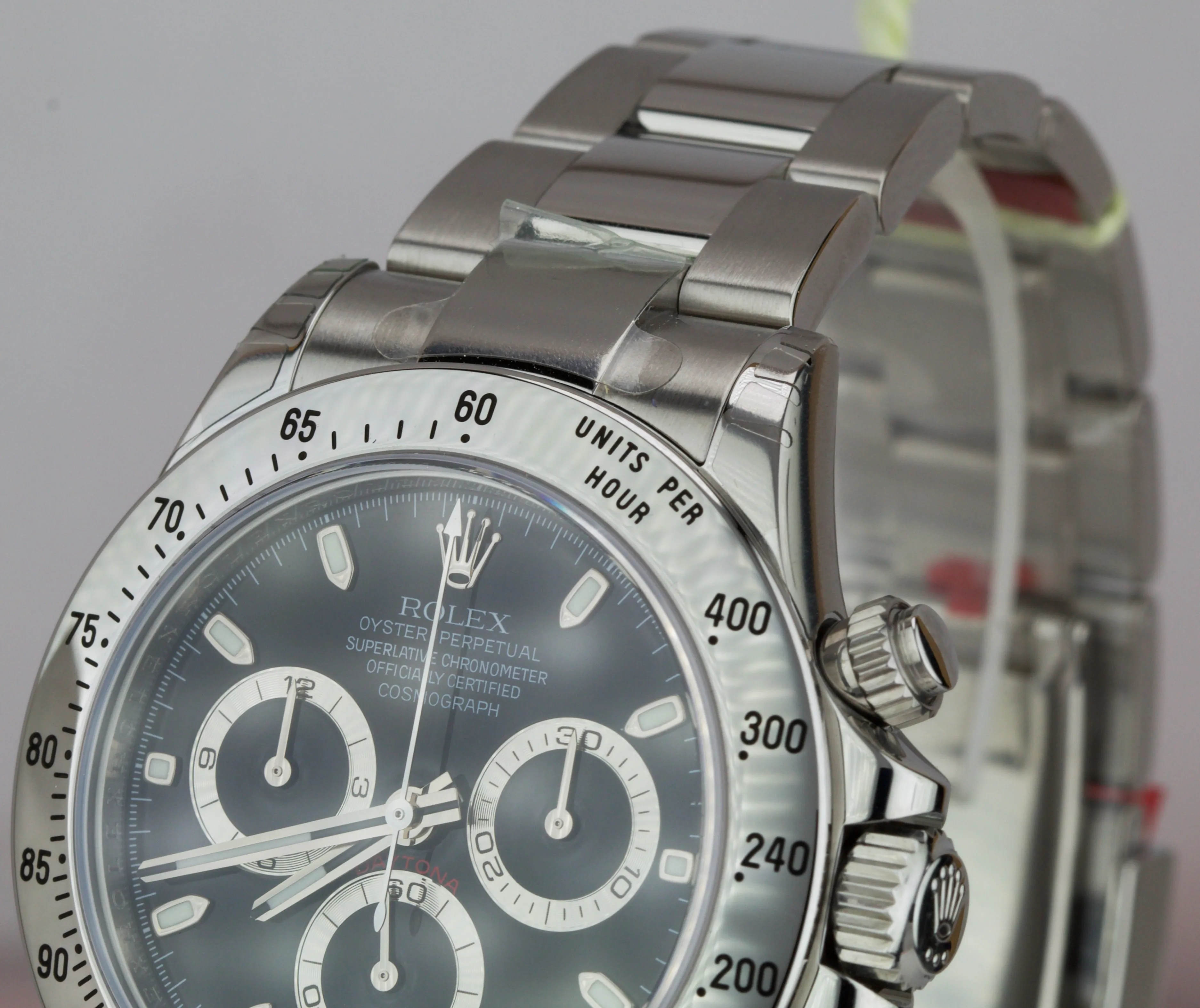 NOS BRAND NEW STICKERS Rolex Daytona Black 116520 40mm REHAUT FAT BUCKLE Watch