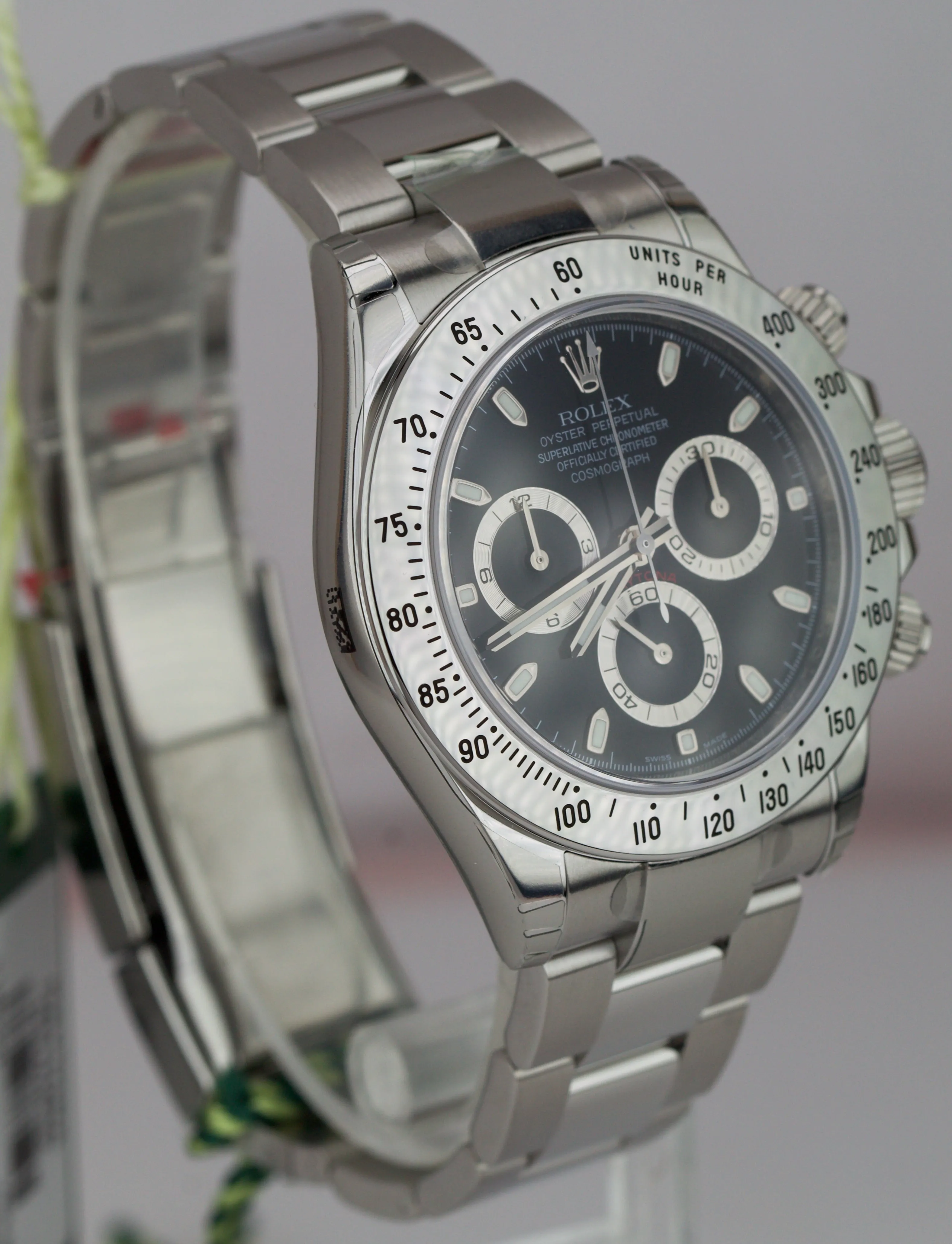 NOS BRAND NEW STICKERS Rolex Daytona Black 116520 40mm REHAUT FAT BUCKLE Watch