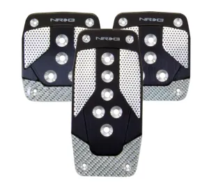 NRG PDL-400BK Aluminum Sport Pedal Black with Silver Carbon (Manual Transmission)