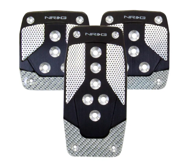 NRG PDL-400BK Aluminum Sport Pedal Black with Silver Carbon (Manual Transmission)