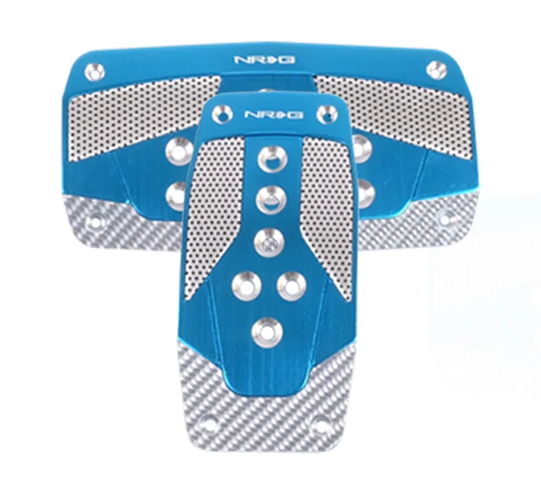 NRG PDL-450BL Aluminum Sport Pedal Blue with Silver Carbon (Automatic Transmission)