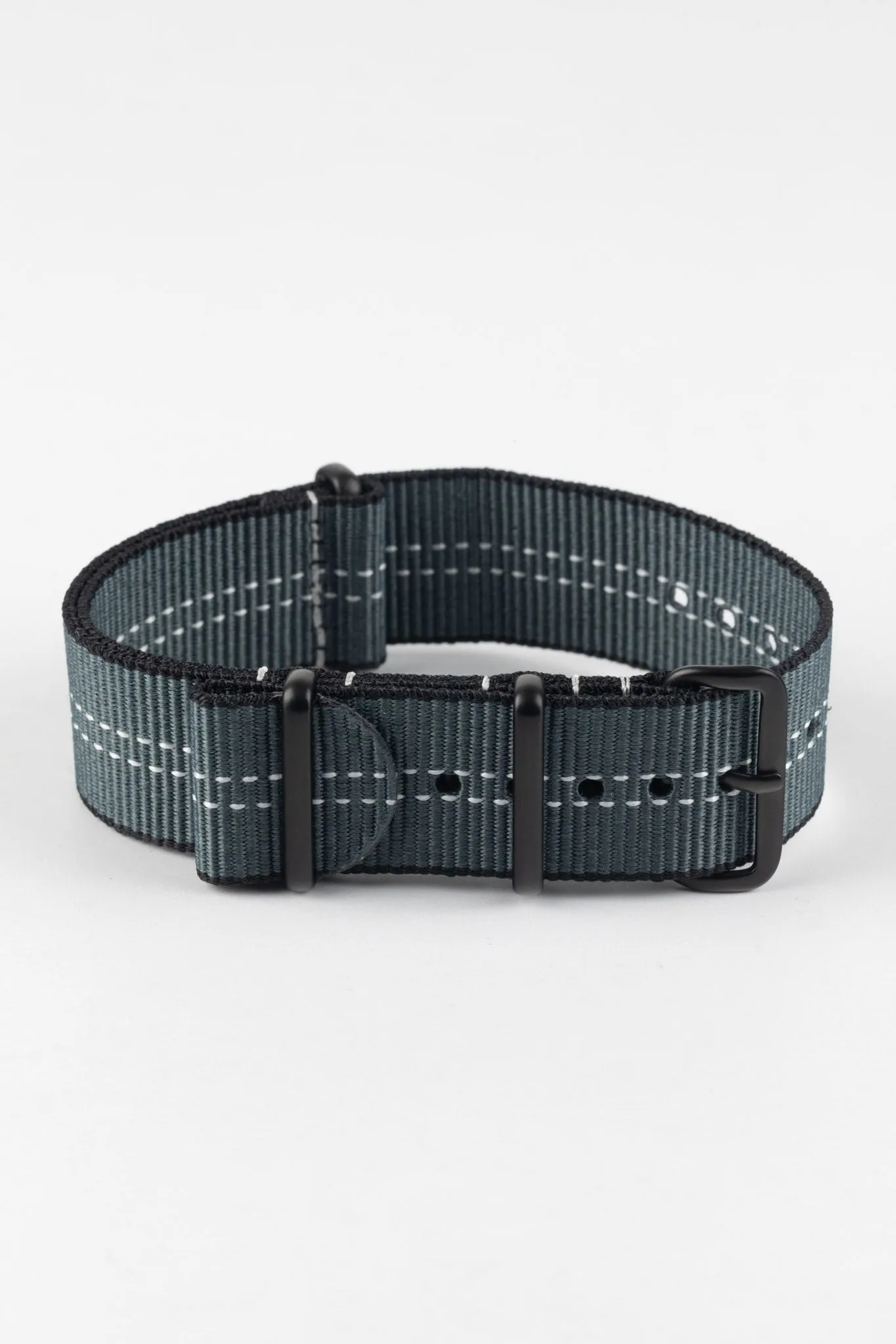 Nylon Centre-Stitch Strap in GREY with White Stitch and PVD Buckle & Keepers