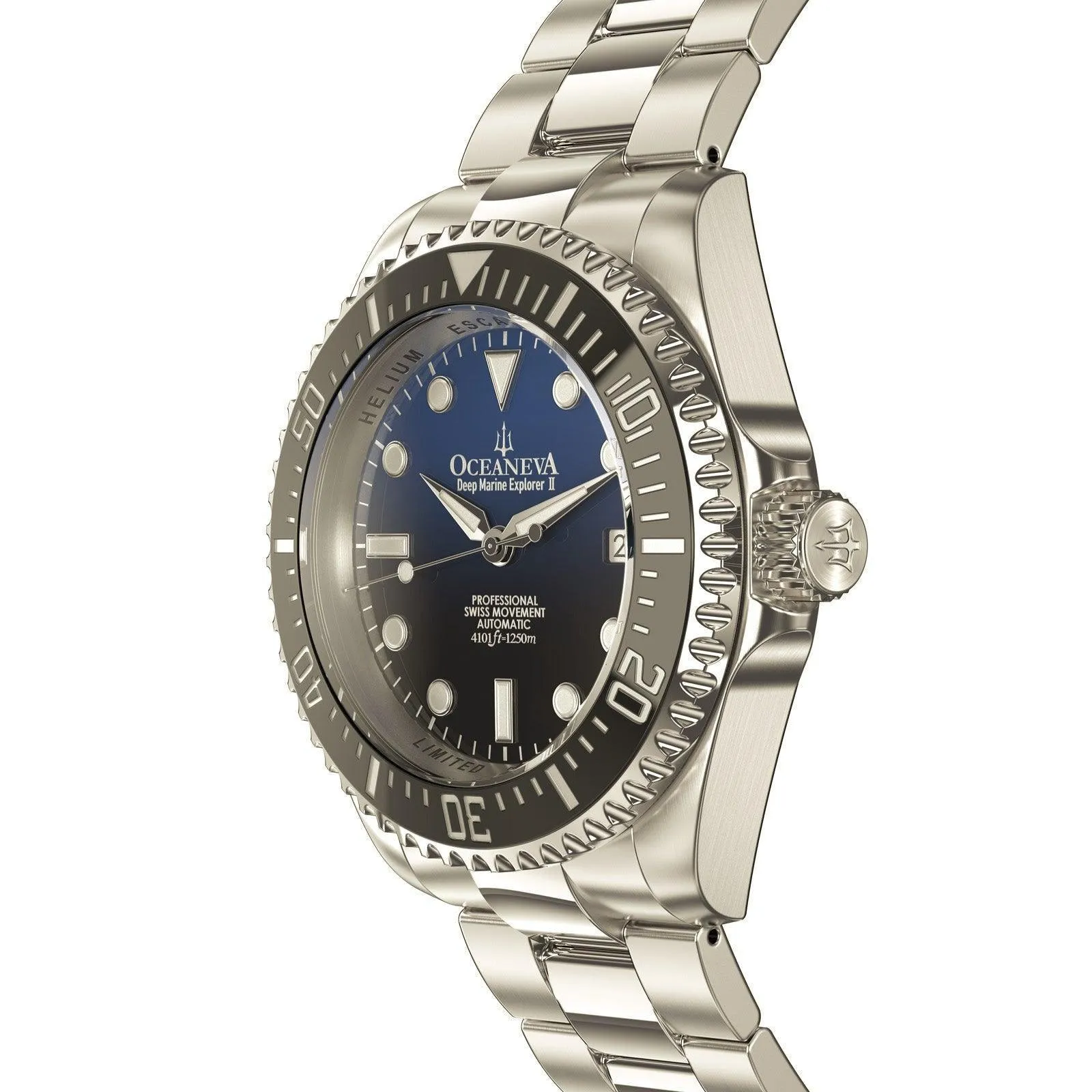 Oceaneva Men's Deep Marine Explorer II1250M Pro Diver Watch Blue Black Watch Black Bezel