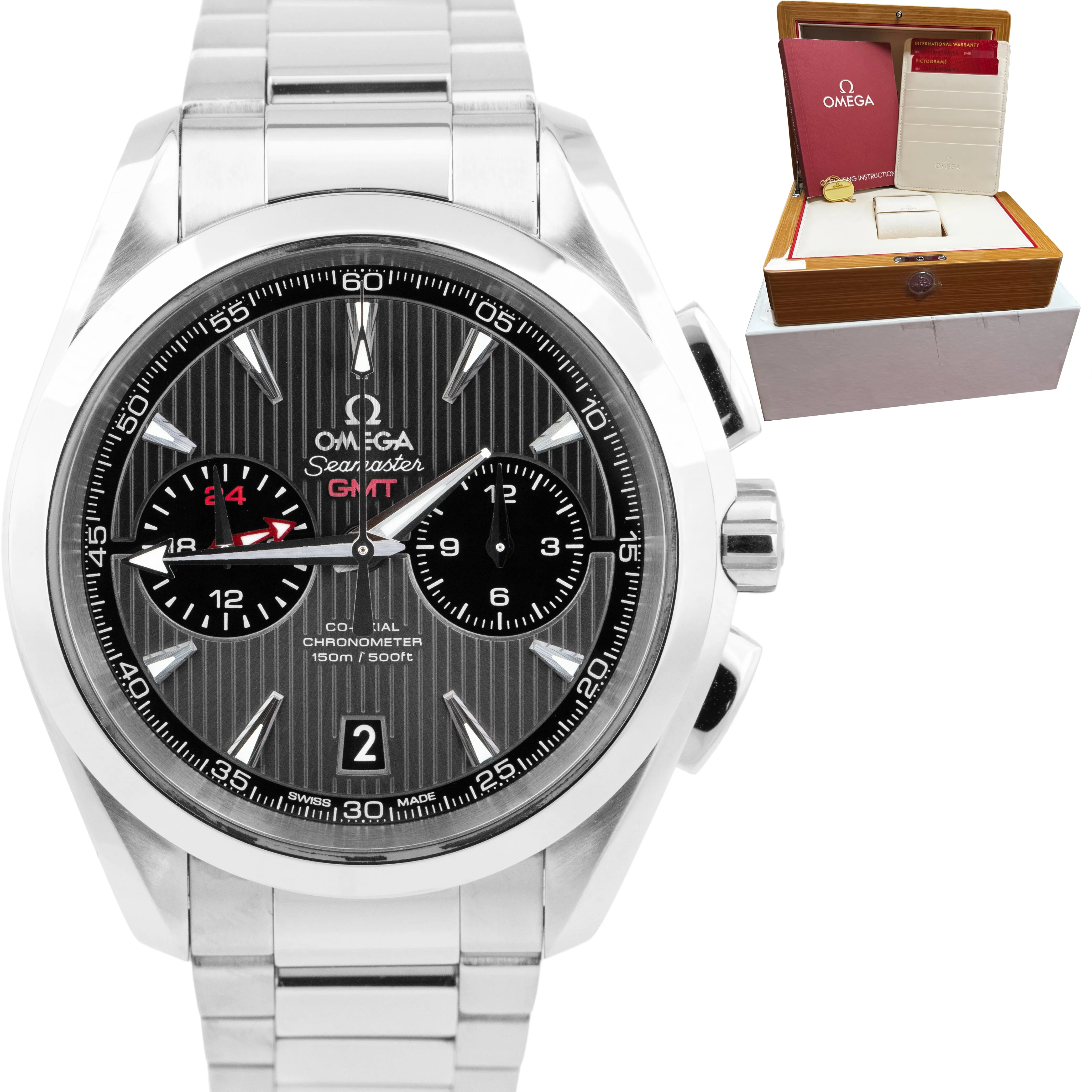Omega Seamaster GMT Chronograph 42mm Gray Steel Watch 231.10.43.52.06.001 CARD