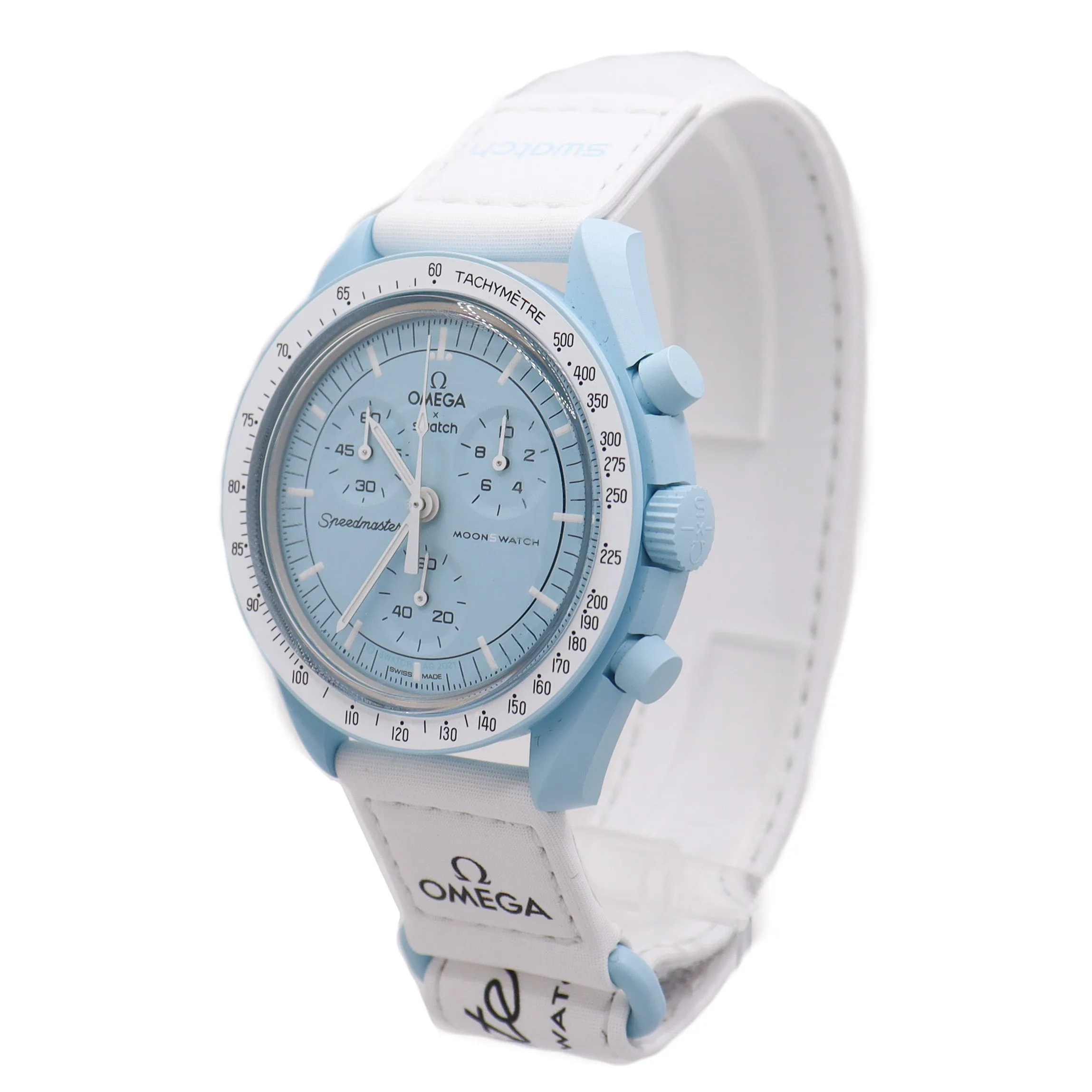 Omega x Swatch Moonswatch Light Blue Bioceramic 42mm Light Blue Chronograph Dial Watch