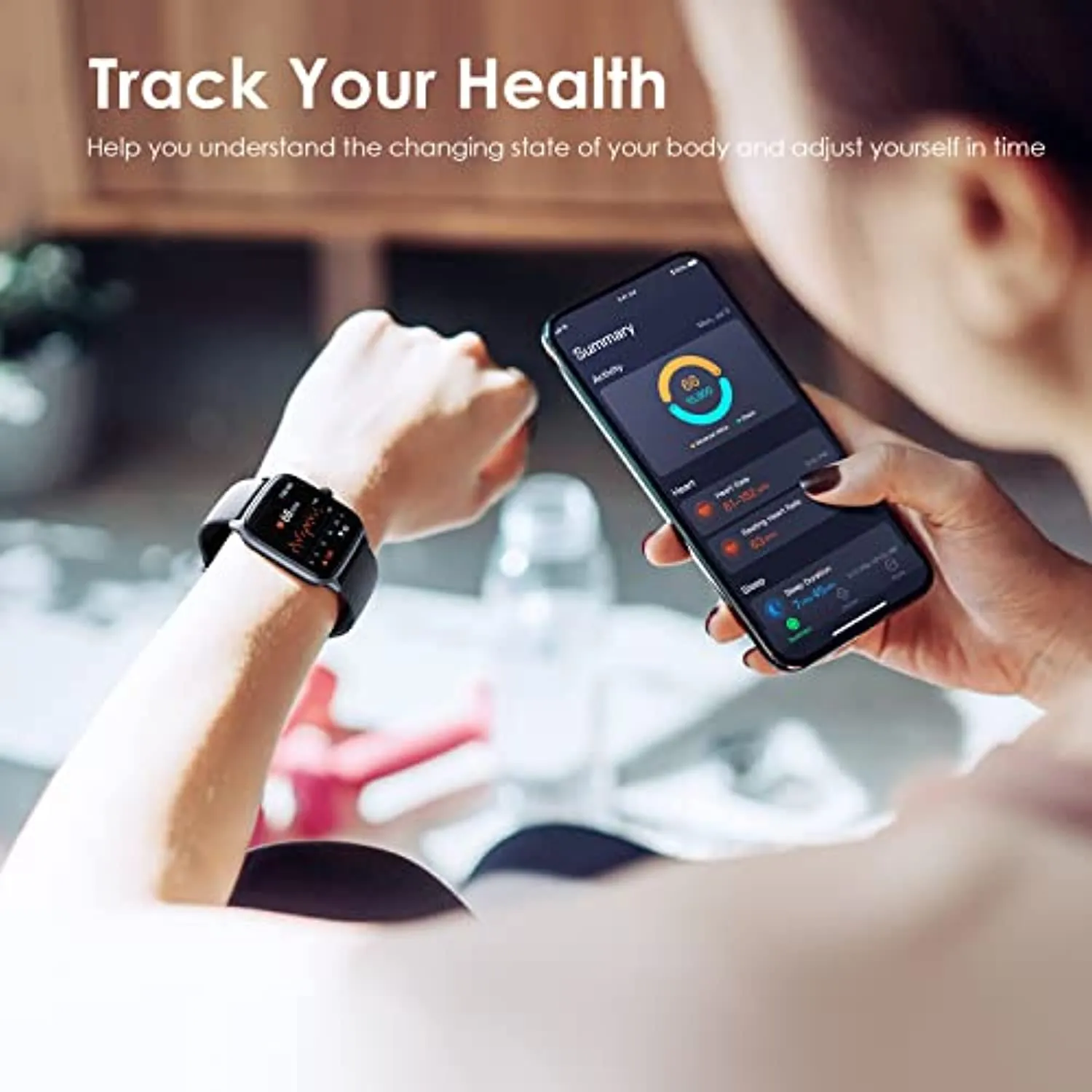 Oraimo Smart Watch, Fitness Tracker with Sleep and Heart Rate Monitor, 5ATM Waterproof Smartwatch, Fitness Watch with Pedometer, Compatible with iOS and Android, Activity Tracker for Women Men Kids