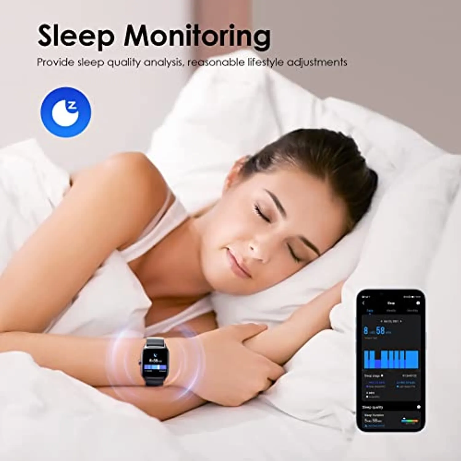 Oraimo Smart Watch, Fitness Tracker with Sleep and Heart Rate Monitor, 5ATM Waterproof Smartwatch, Fitness Watch with Pedometer, Compatible with iOS and Android, Activity Tracker for Women Men Kids