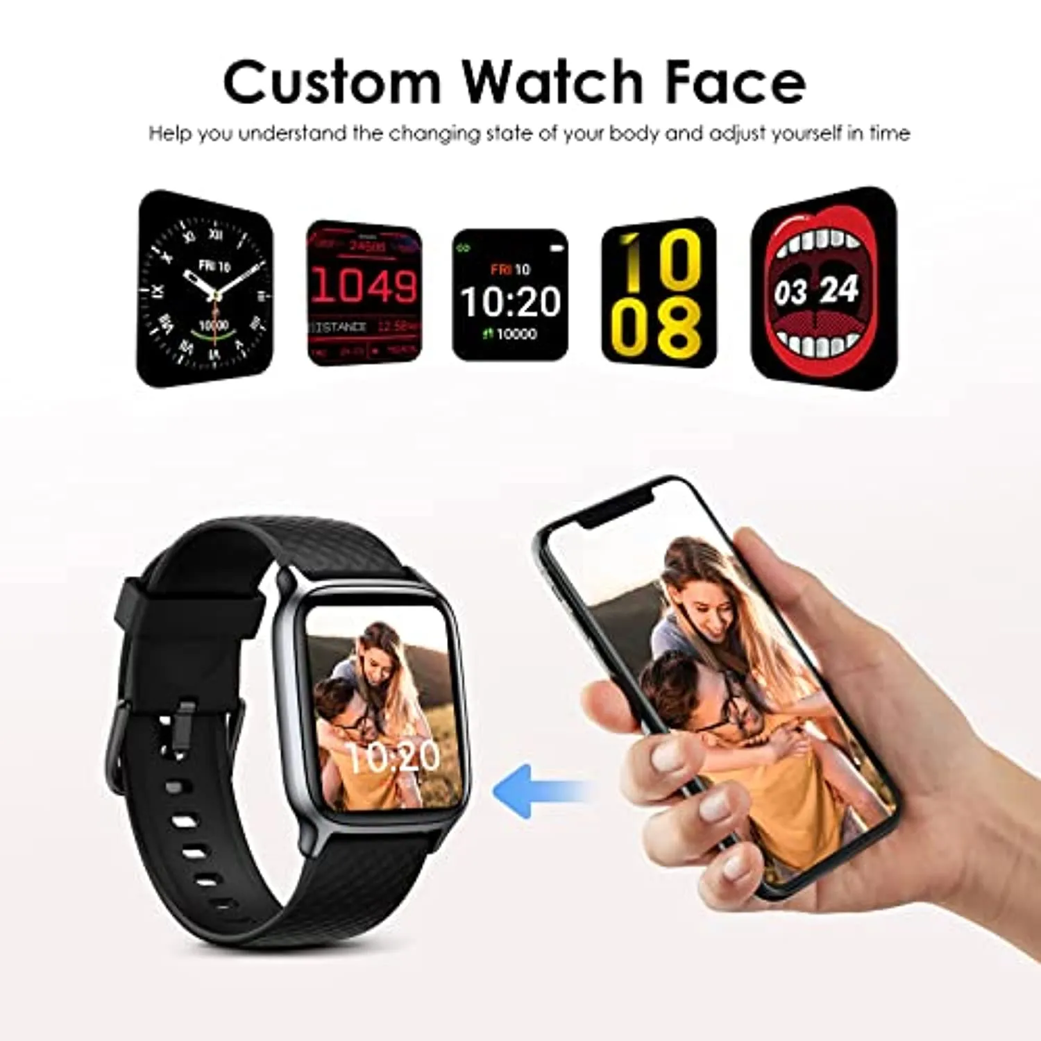 Oraimo Smart Watch, Fitness Tracker with Sleep and Heart Rate Monitor, 5ATM Waterproof Smartwatch, Fitness Watch with Pedometer, Compatible with iOS and Android, Activity Tracker for Women Men Kids