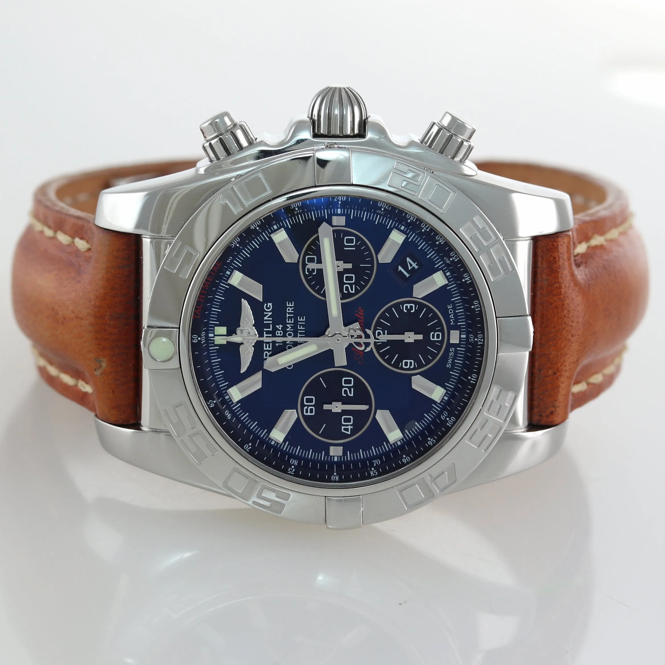 PAPERS Breitling Chronomat B01 Chronograph Steel Blue AB0110 44mm Date Watch