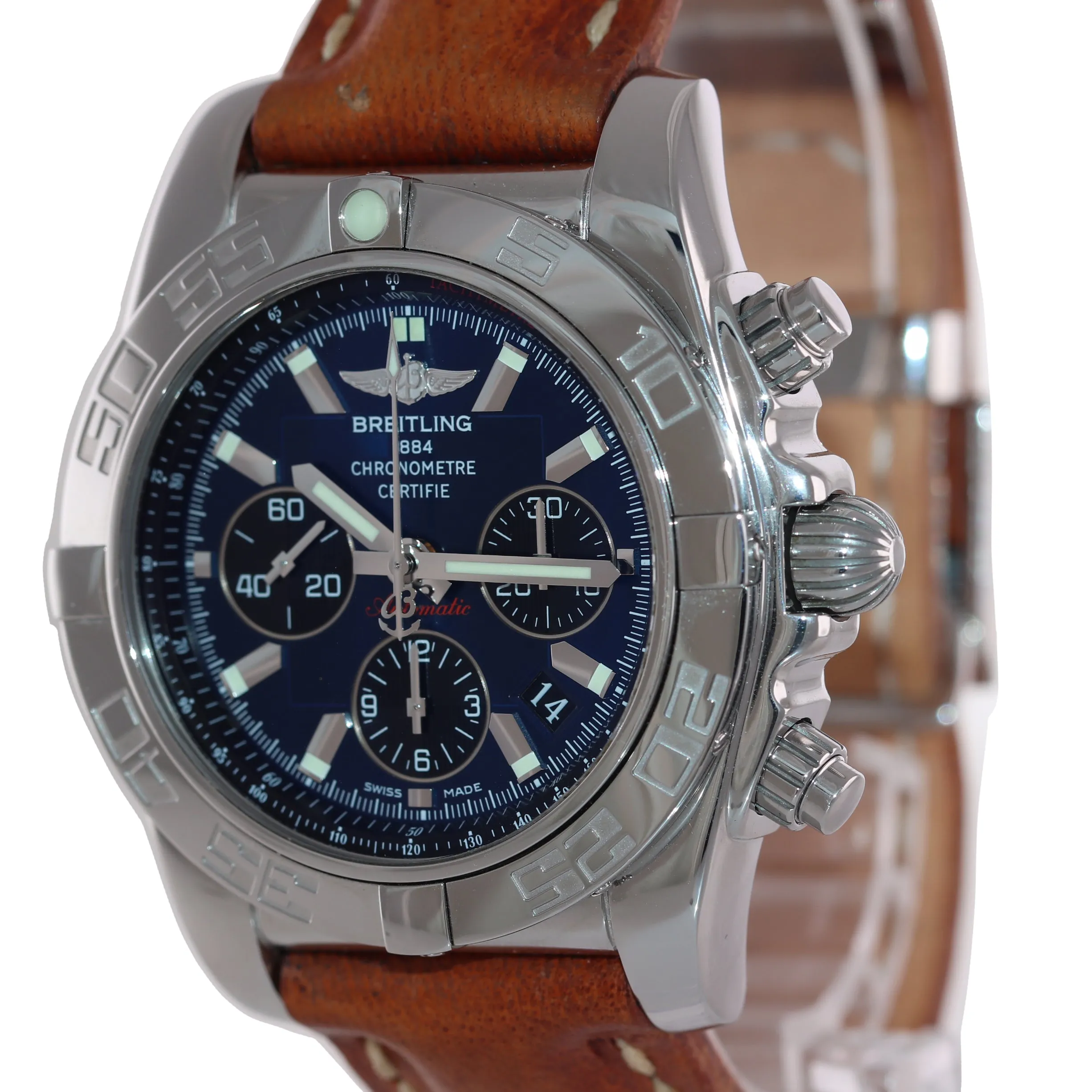 PAPERS Breitling Chronomat B01 Chronograph Steel Blue AB0110 44mm Date Watch