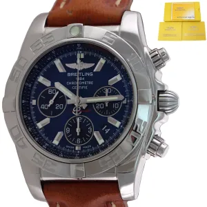 PAPERS Breitling Chronomat B01 Chronograph Steel Blue AB0110 44mm Date Watch