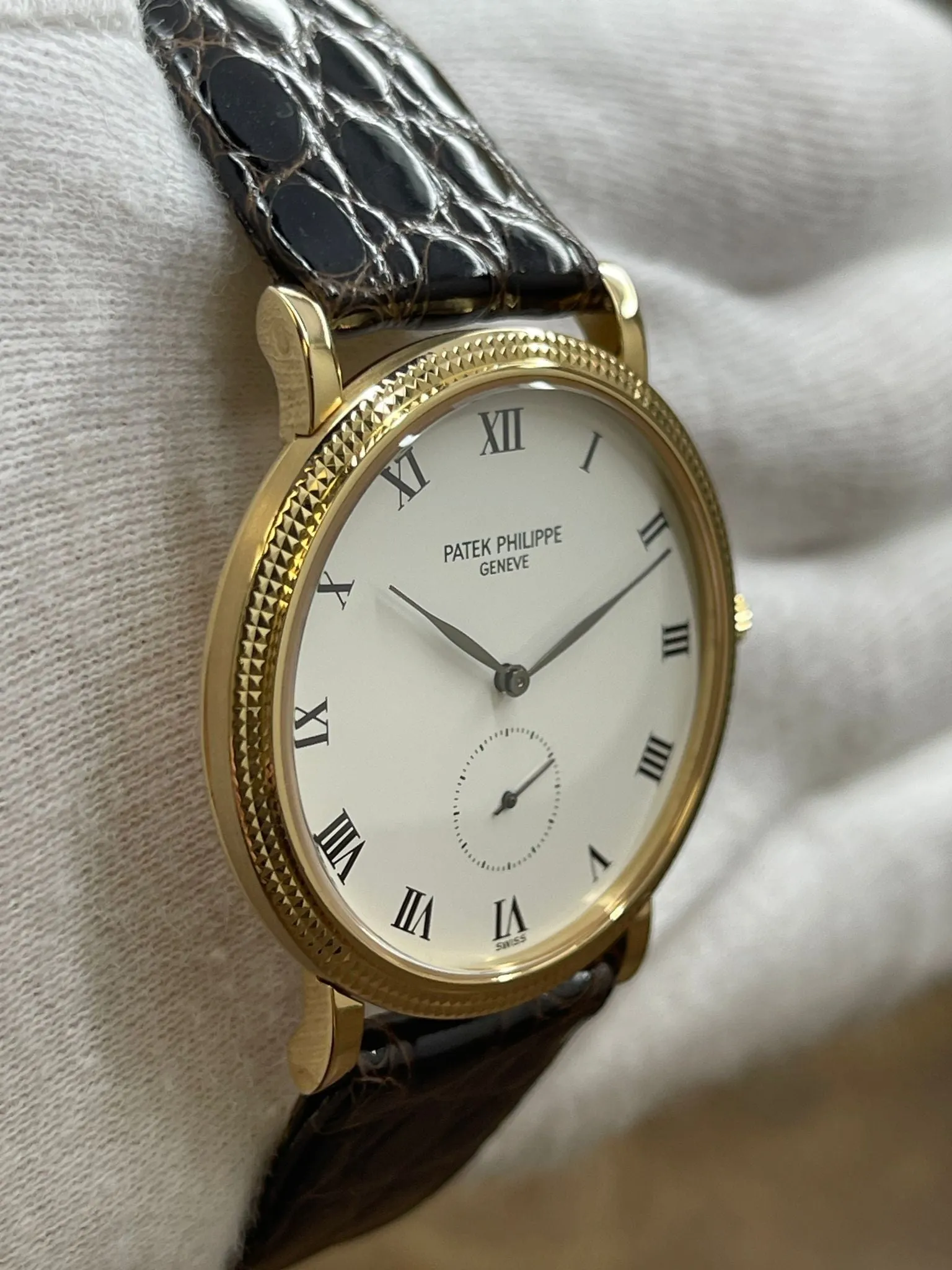 Patek Philippe Calatrava Custom Strap 3919J  White Roman Dial Manual Wind Men's Watch