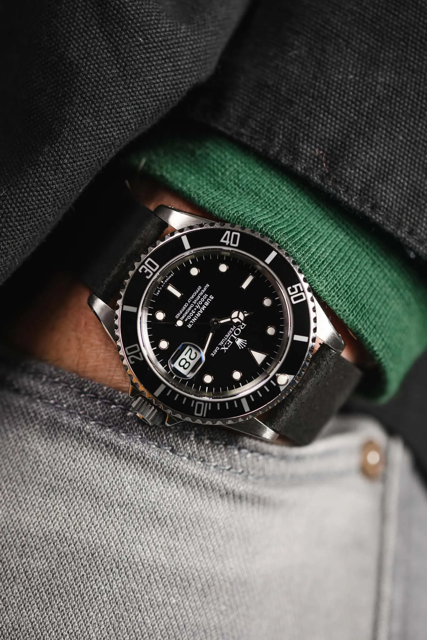 Pebro BARBOUR Waxed Calfskin Leather Watch Strap in BLACK