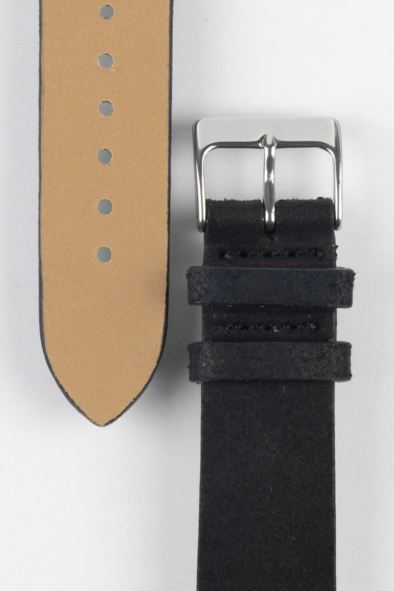 Pebro BARBOUR Waxed Calfskin Leather Watch Strap in BLACK