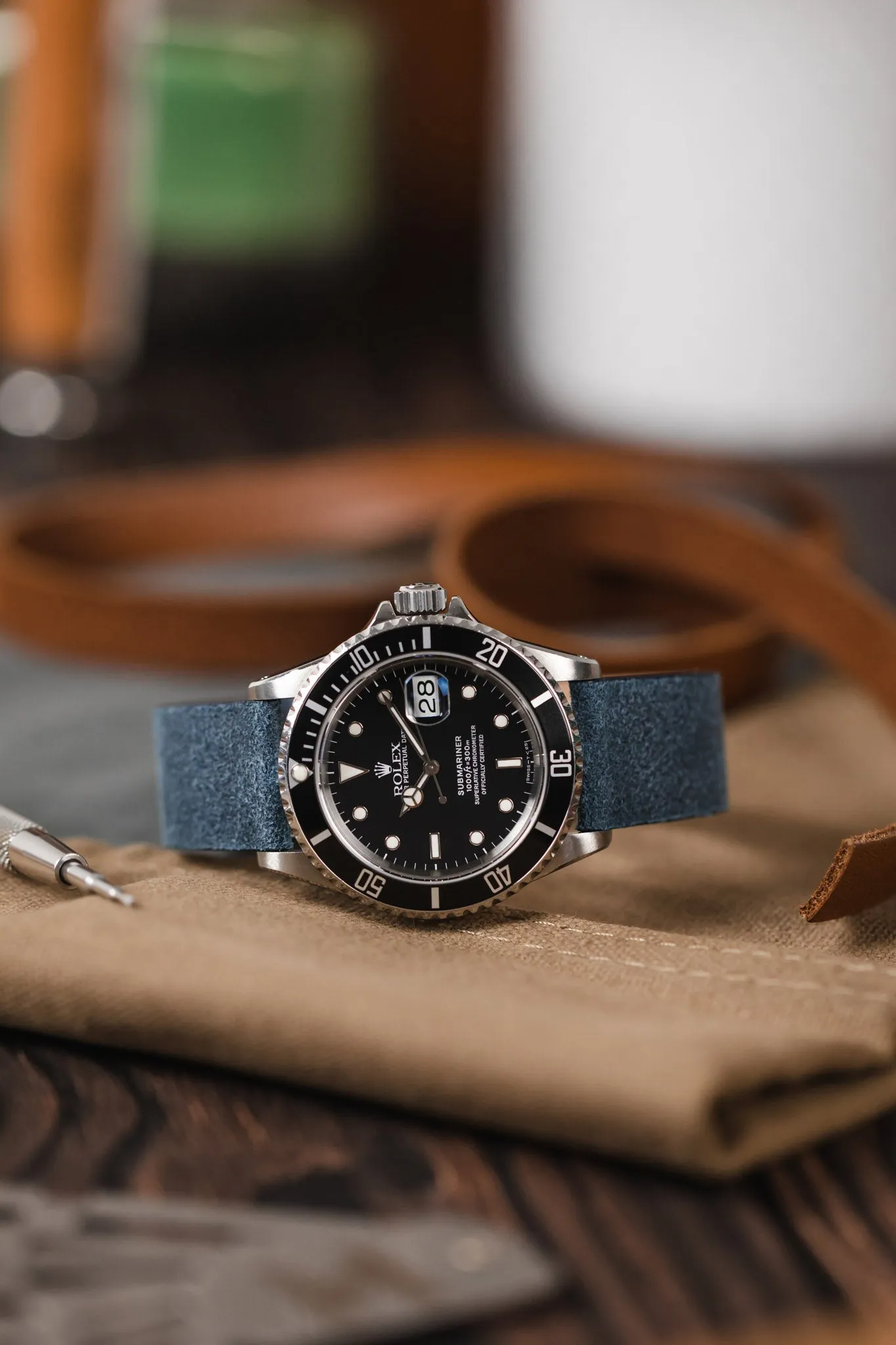 Pebro BARBOUR Waxed Calfskin Leather Watch Strap in BLUE