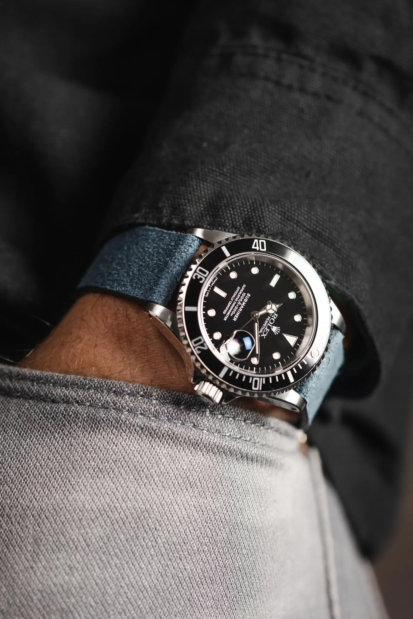 Pebro BARBOUR Waxed Calfskin Leather Watch Strap in BLUE