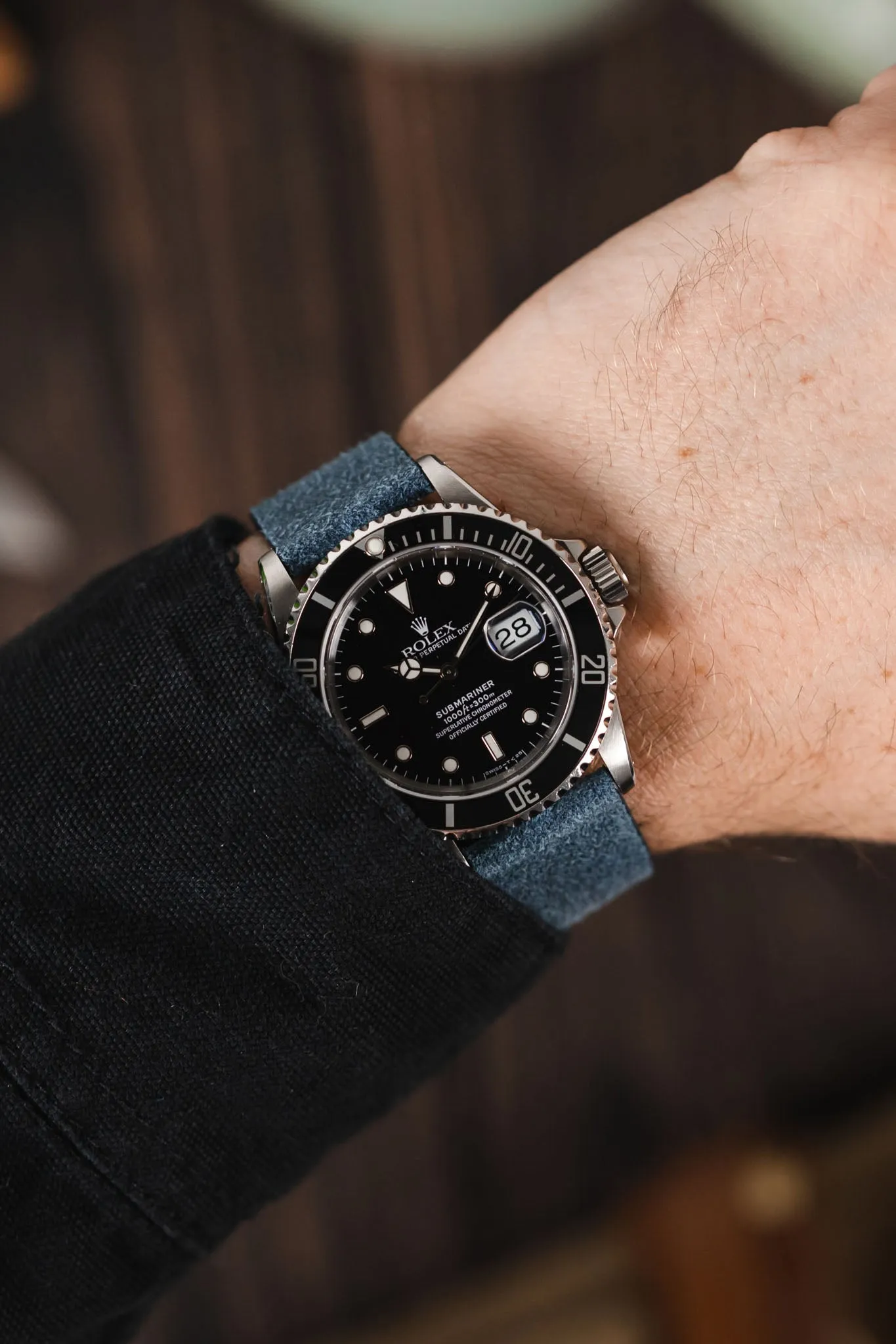 Pebro BARBOUR Waxed Calfskin Leather Watch Strap in BLUE
