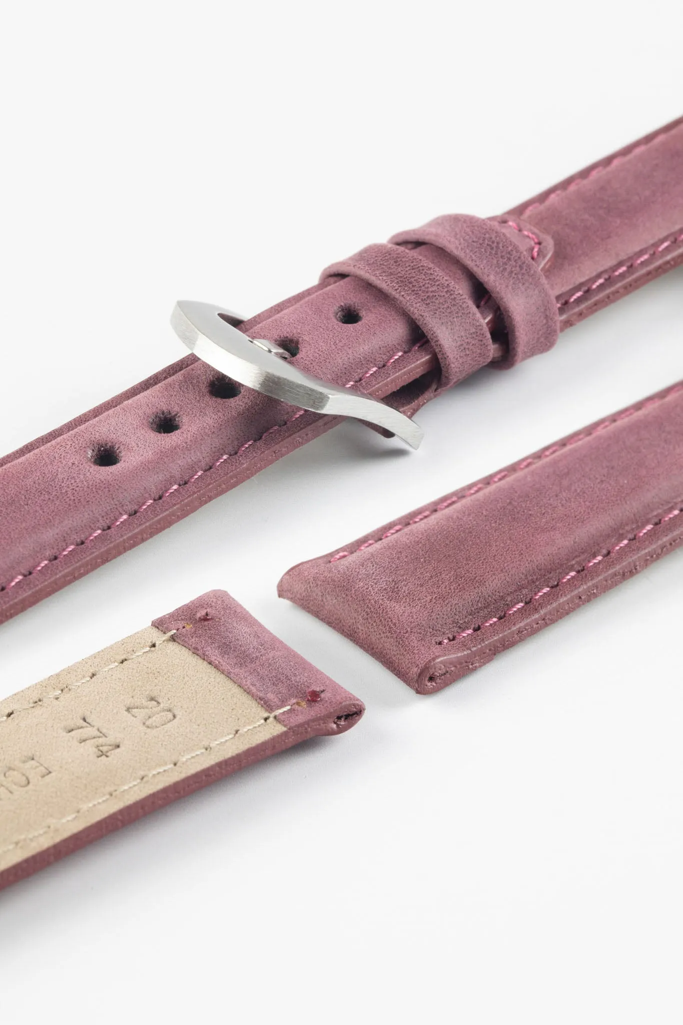 Pebro CADW Padded Vintage Leather Watch Strap in BURGUNDY